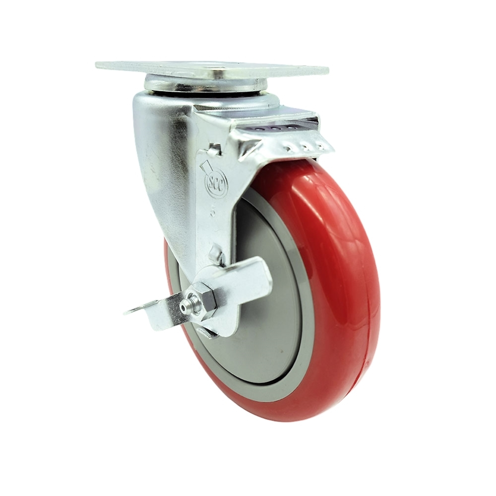 Service Caster, 5Inch x 1 1/4Inch Plate Caster, Wheel Diameter 5 in, Caster Type Swivel, Package (qty.) 1, Model SCC-20S514-PPUB-RED-TLB