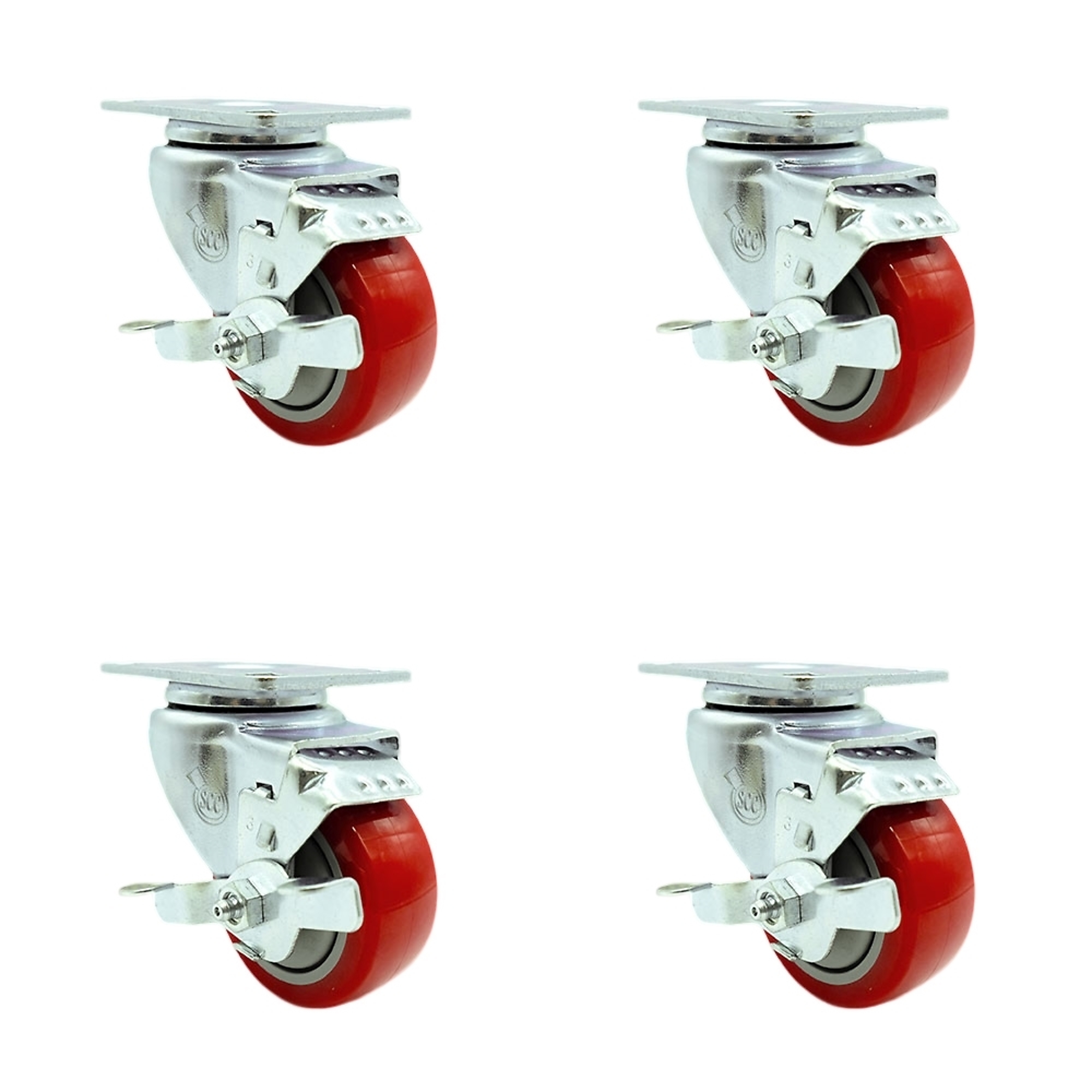 Service Caster, 3 1/2Inch x 1 1/4Inch Plate Casters, Wheel Diameter 3.5 in, Caster Type Swivel, Package (qty.) 4, Model SCC-20S3514-PPUB-RED-TLB-4