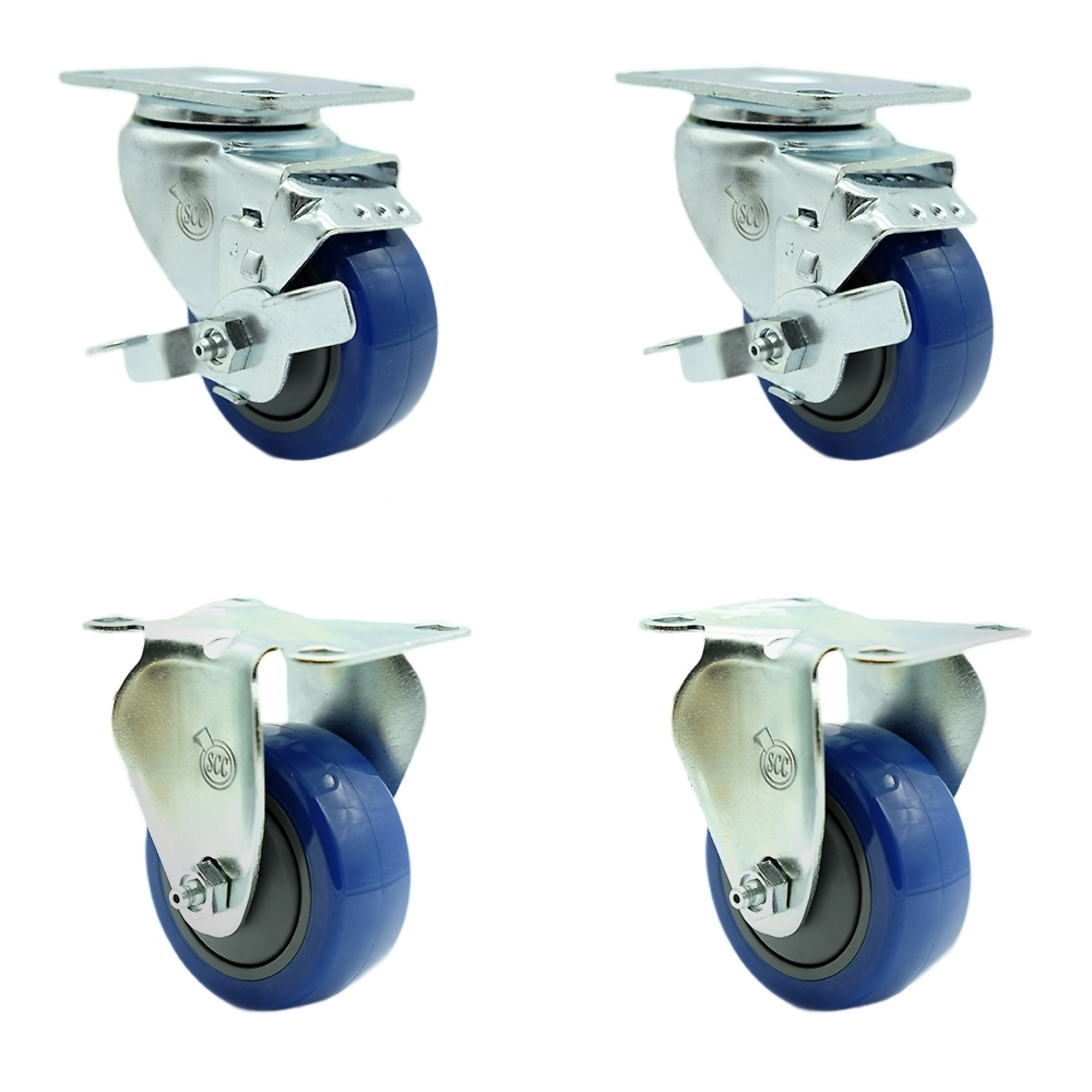 Service Caster, 3Inch x 1 1/4Inch Plate Casters, Wheel Diameter 3 in, Caster Type Swivel, Package (qty.) 4, Model SCC-SS20S314-PPUB-BLUE-TLB-2-R314-2