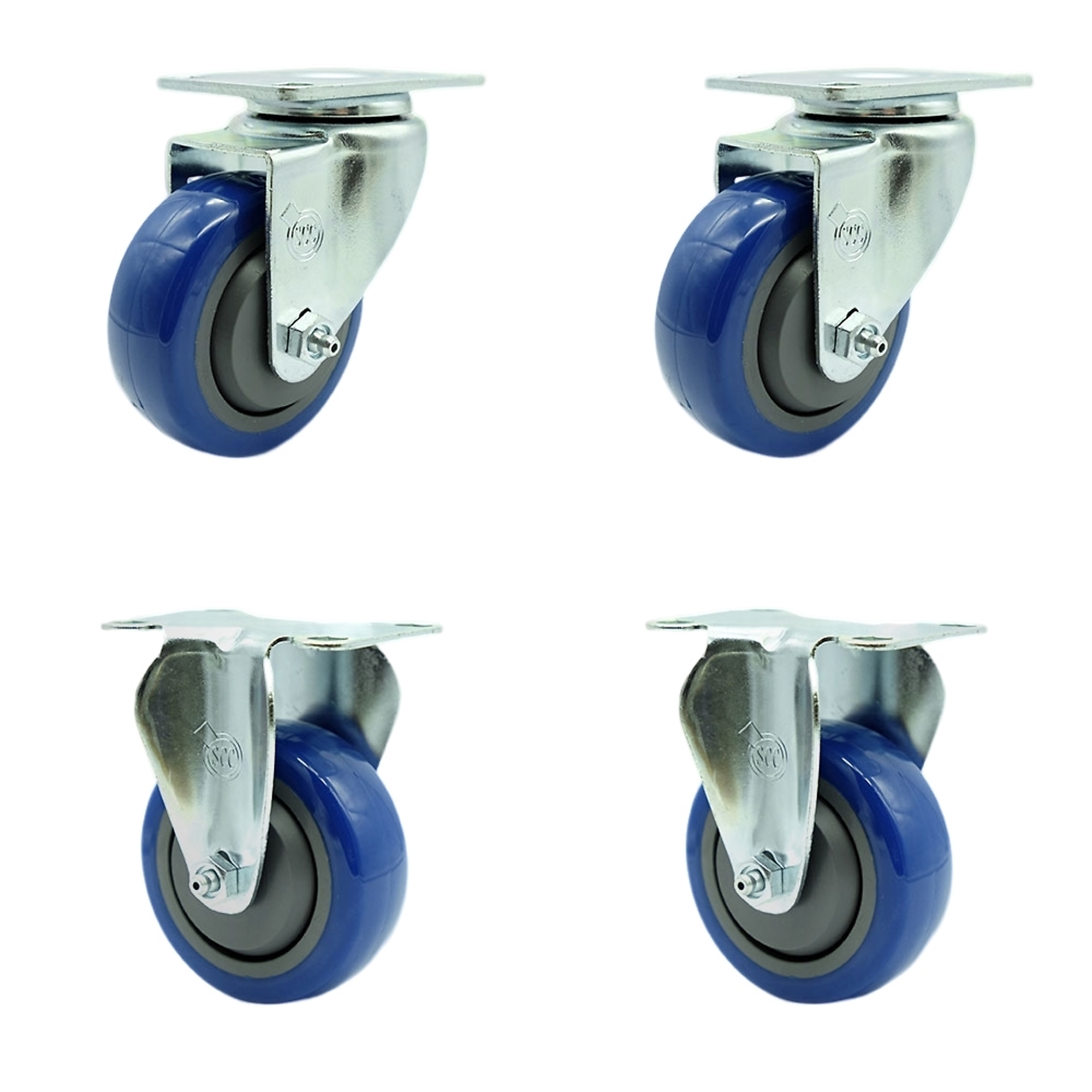 Service Caster, 3 1/2Inch x 1 1/4Inch Plate Casters, Wheel Diameter 3.5 in, Caster Type Swivel, Package (qty.) 4, Model SCC-SS20S3514-PPUB-BLUE-2-