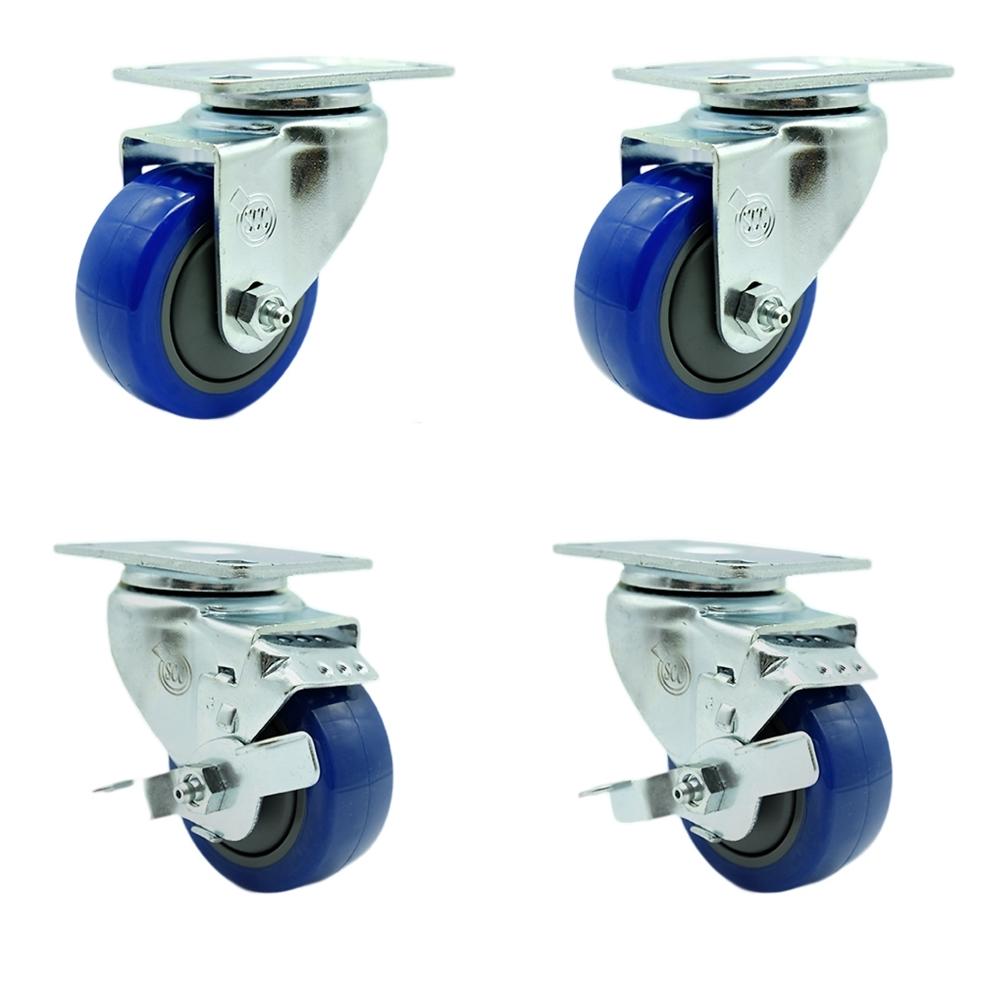 Service Caster, 3Inch x 1 1/4Inch Plate Casters, Wheel Diameter 3 in, Caster Type Swivel, Package (qty.) 4, Model SCC-SS20S314-PPUB-BLUE-2-TLB-2