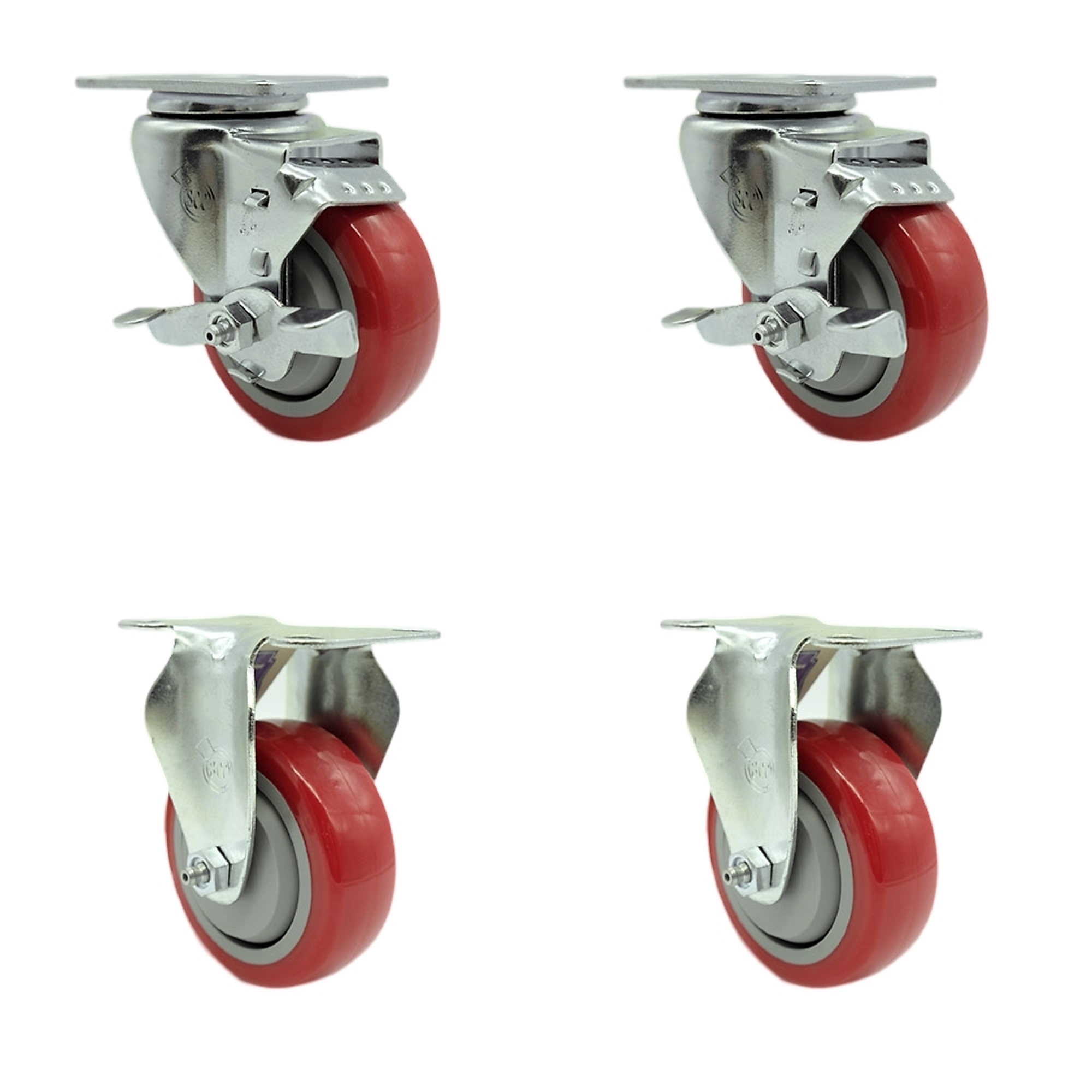 Service Caster, 3 1/2Inch x 1 1/4Inch Plate Casters, Wheel Diameter 3.5 in, Caster Type Swivel, Package (qty.) 4, Model SCC-20S3514-PPUB-RED-TLB-2-