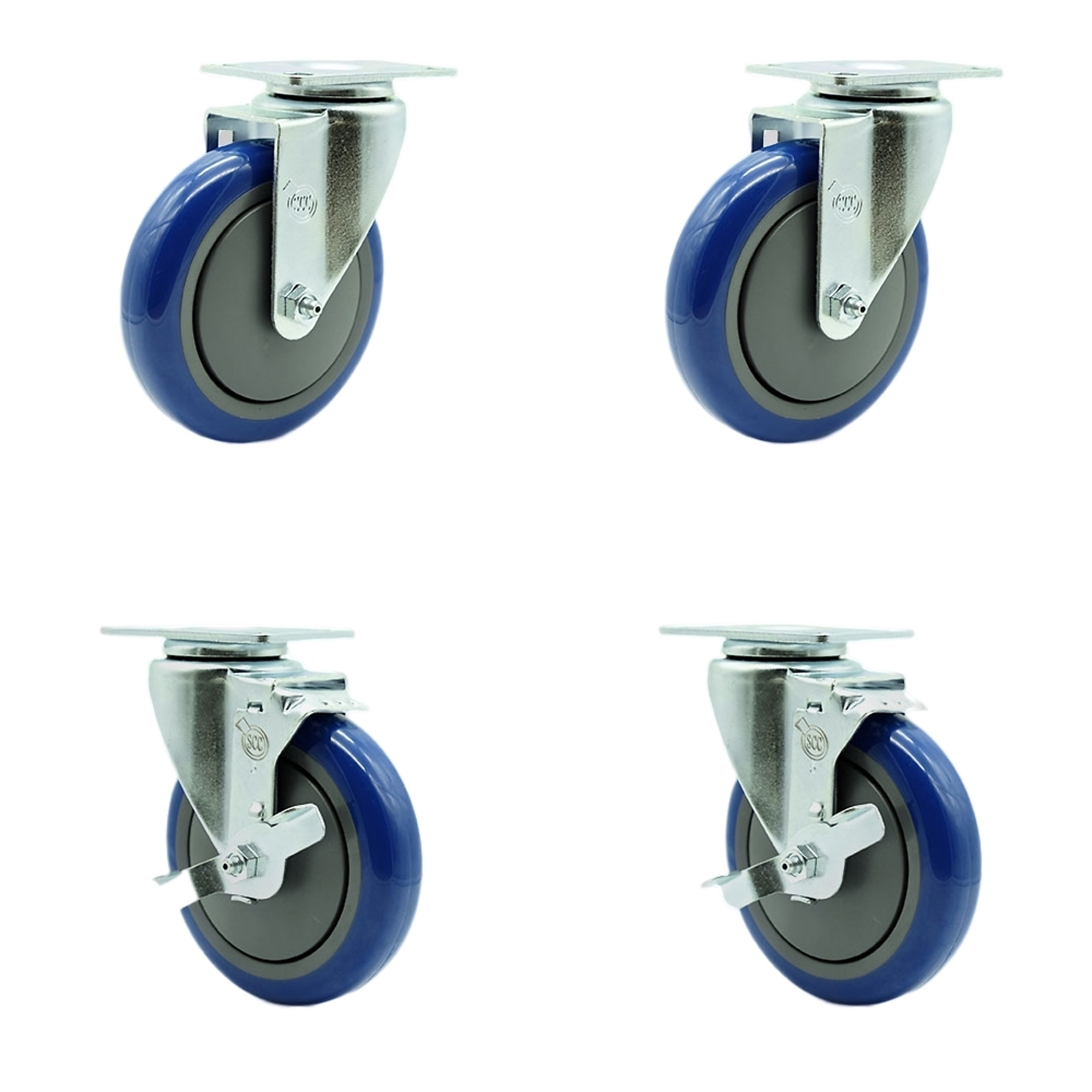 Service Caster, 5Inch x 1 1/4Inch Plate Casters, Wheel Diameter 5 in, Caster Type Swivel, Package (qty.) 4, Model SCC-SS20S514-PPUB-BLUE-2-TLB-2