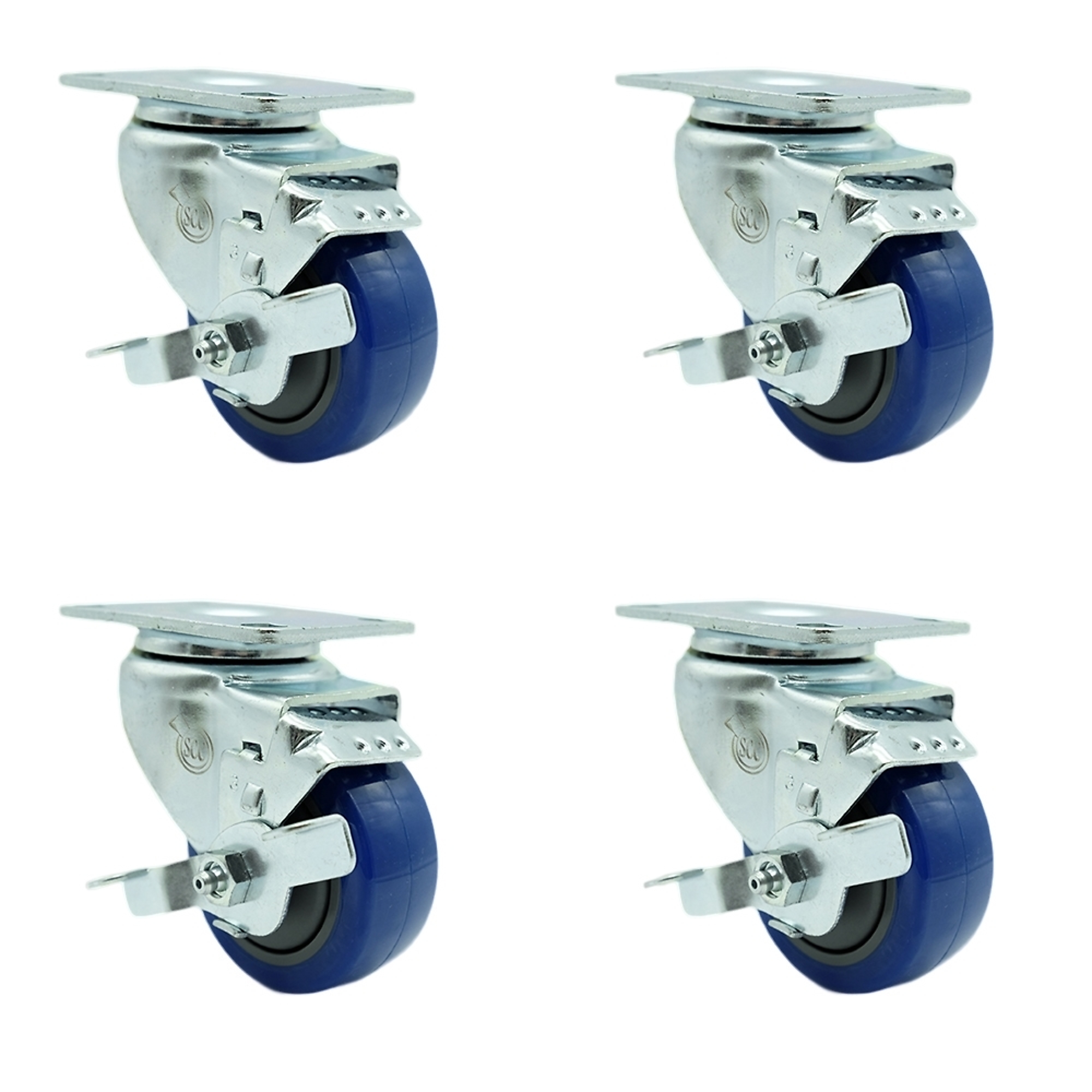 Service Caster, 3Inch x 1 1/4Inch Plate Casters, Wheel Diameter 3 in, Caster Type Swivel, Package (qty.) 4, Model SCC-SS20S314-PPUB-BLUE-TLB-4