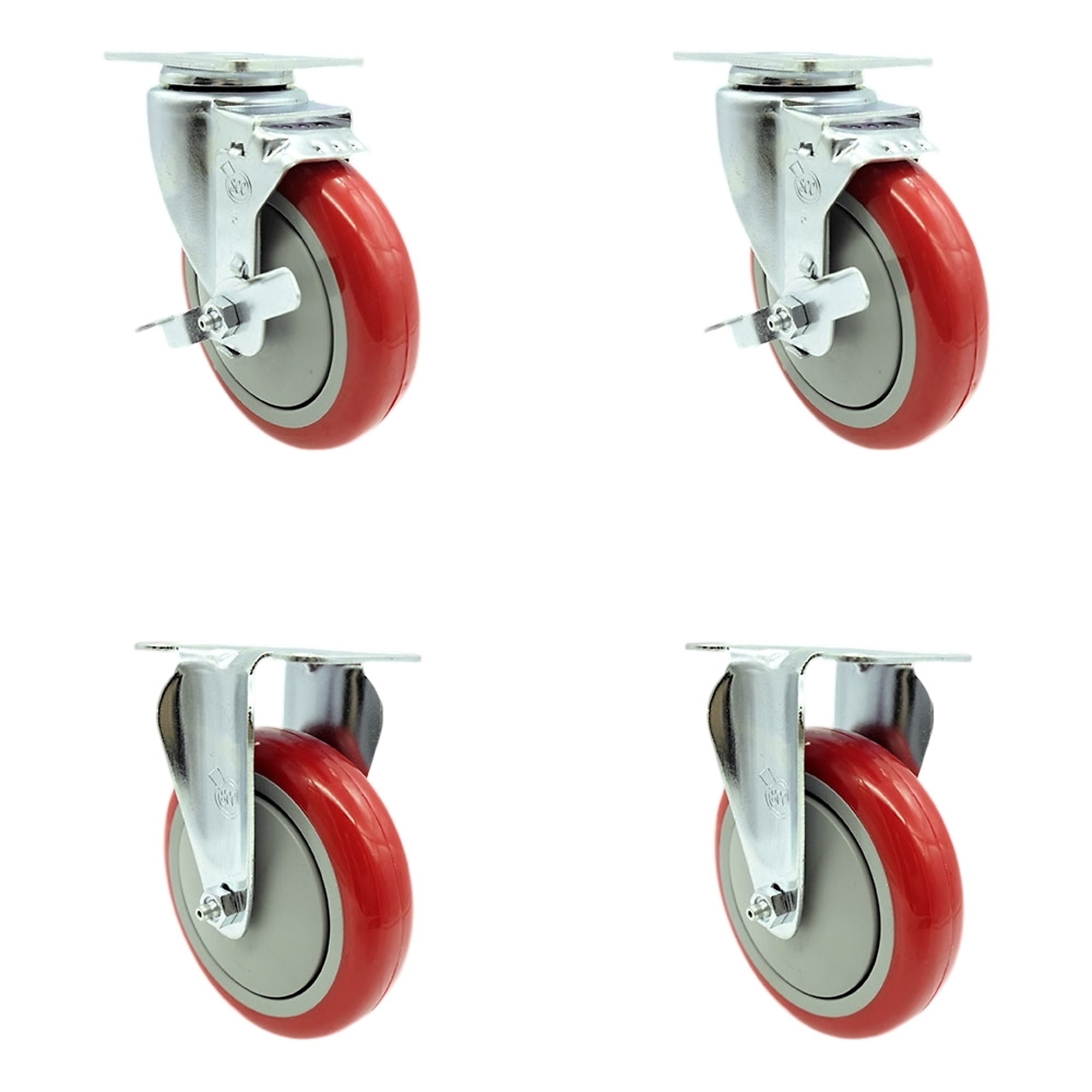 5Inch x 1 1/4Inch Plate Casters, Wheel Diameter 5 in, Caster Type Swivel, Package (qty.) 4, Model - Service Caster SCC-20S514-PPUB-RED-TLB-2-R514-2