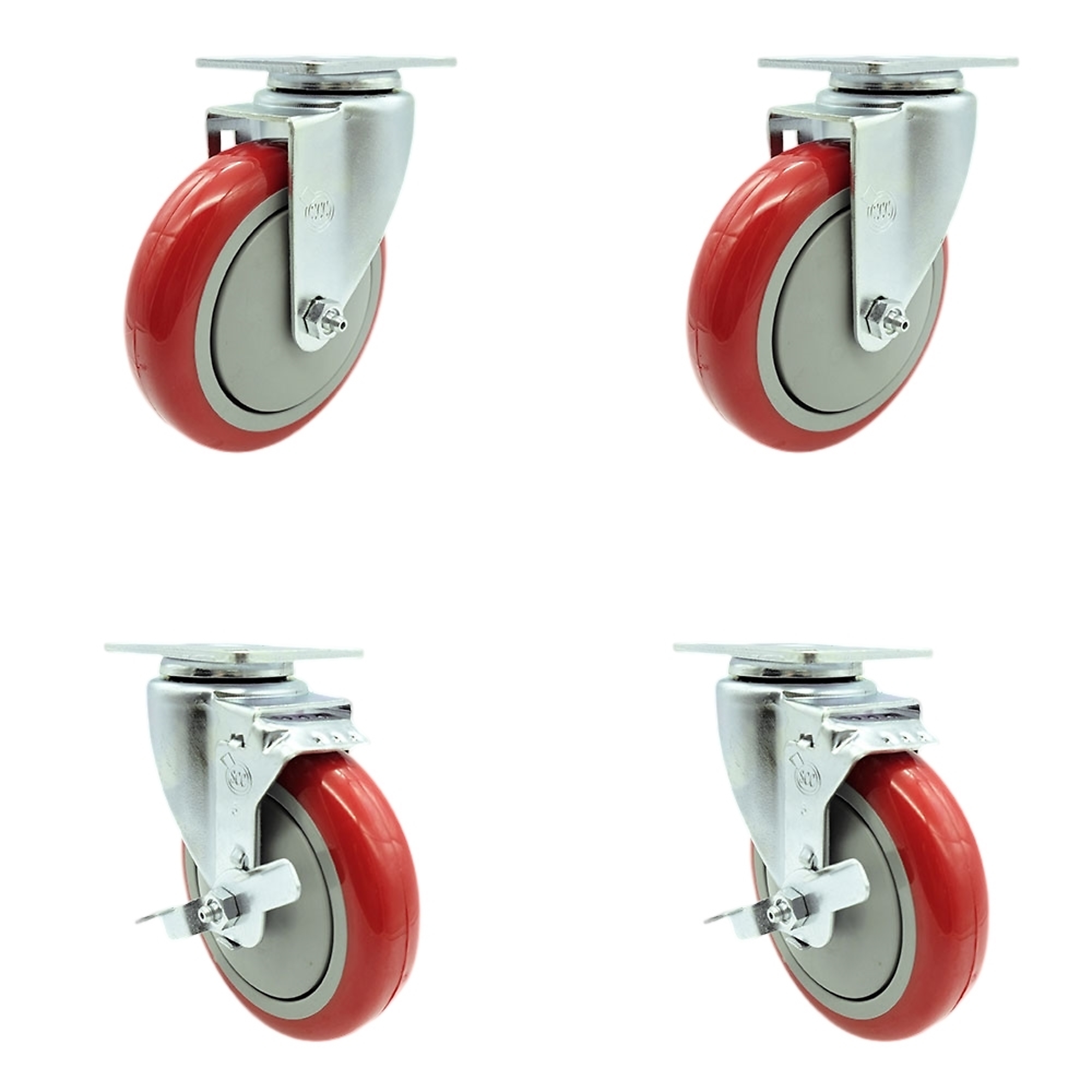 Service Caster, 5Inch x 1 1/4Inch Plate Casters, Wheel Diameter 5 in, Caster Type Swivel, Package (qty.) 4, Model SCC-20S514-PPUB-RED-2-TLB-2