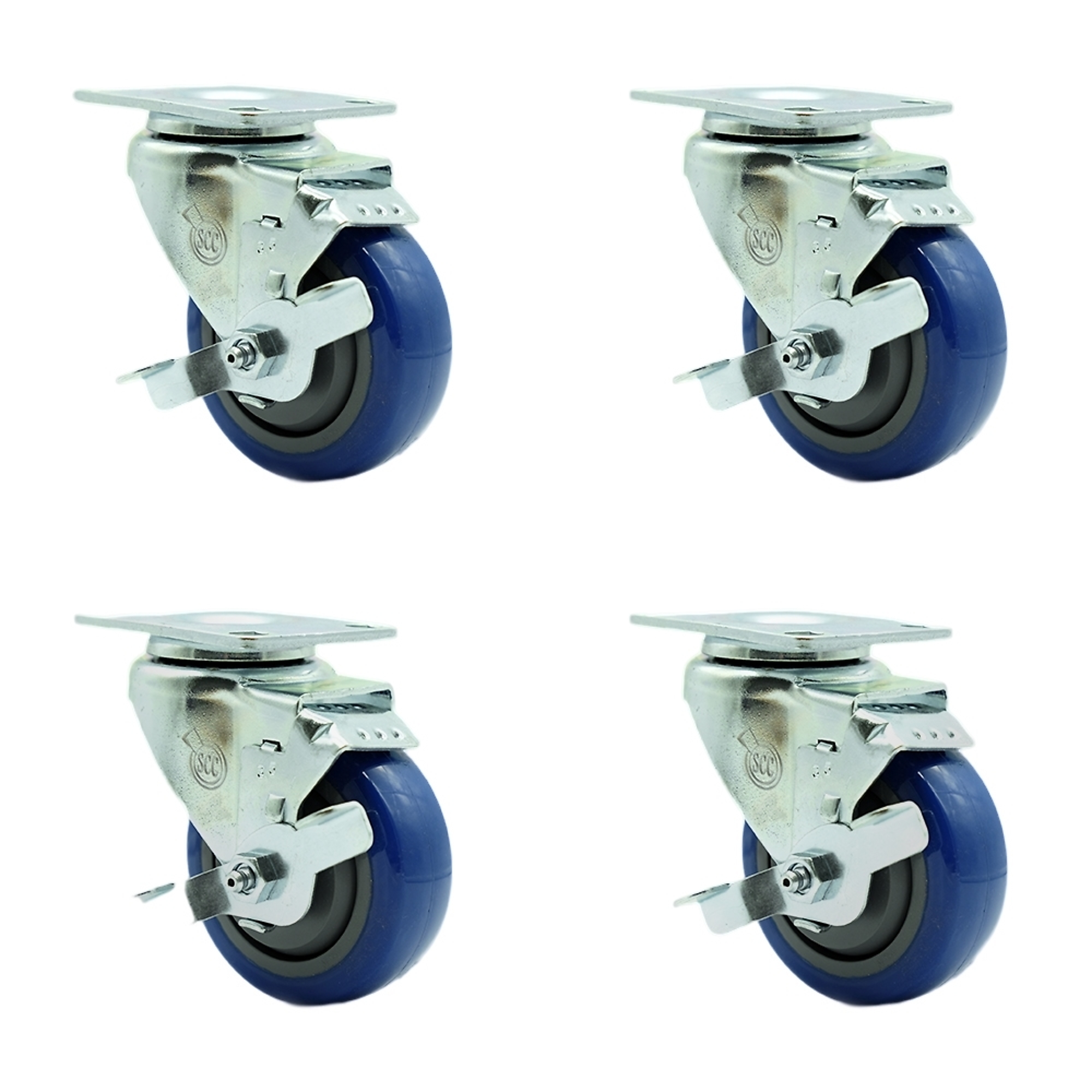 Service Caster, 3 1/2Inch x 1 1/4Inch Plate Casters, Wheel Diameter 3.5 in, Caster Type Swivel, Package (qty.) 4, Model SCC-SS20S3514-PPUB-BLUE-TLB-4