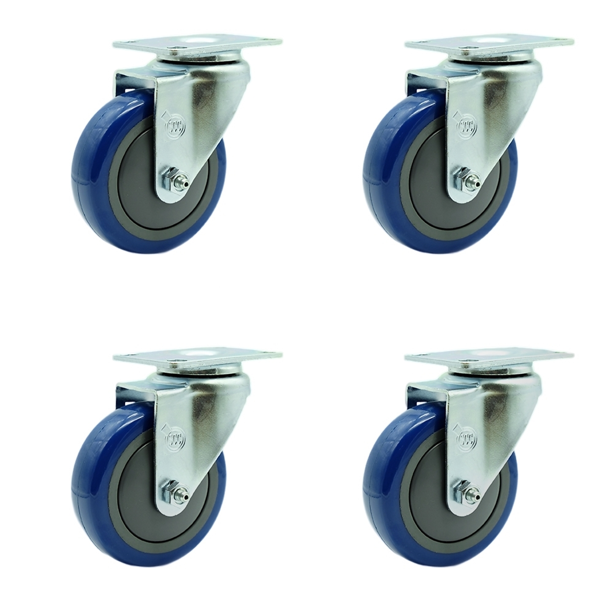 Service Caster, 4Inch x 1 1/4Inch Plate Casters, Wheel Diameter 4 in, Caster Type Swivel, Package (qty.) 4, Model SCC-SS20S414-PPUB-BLUE-4