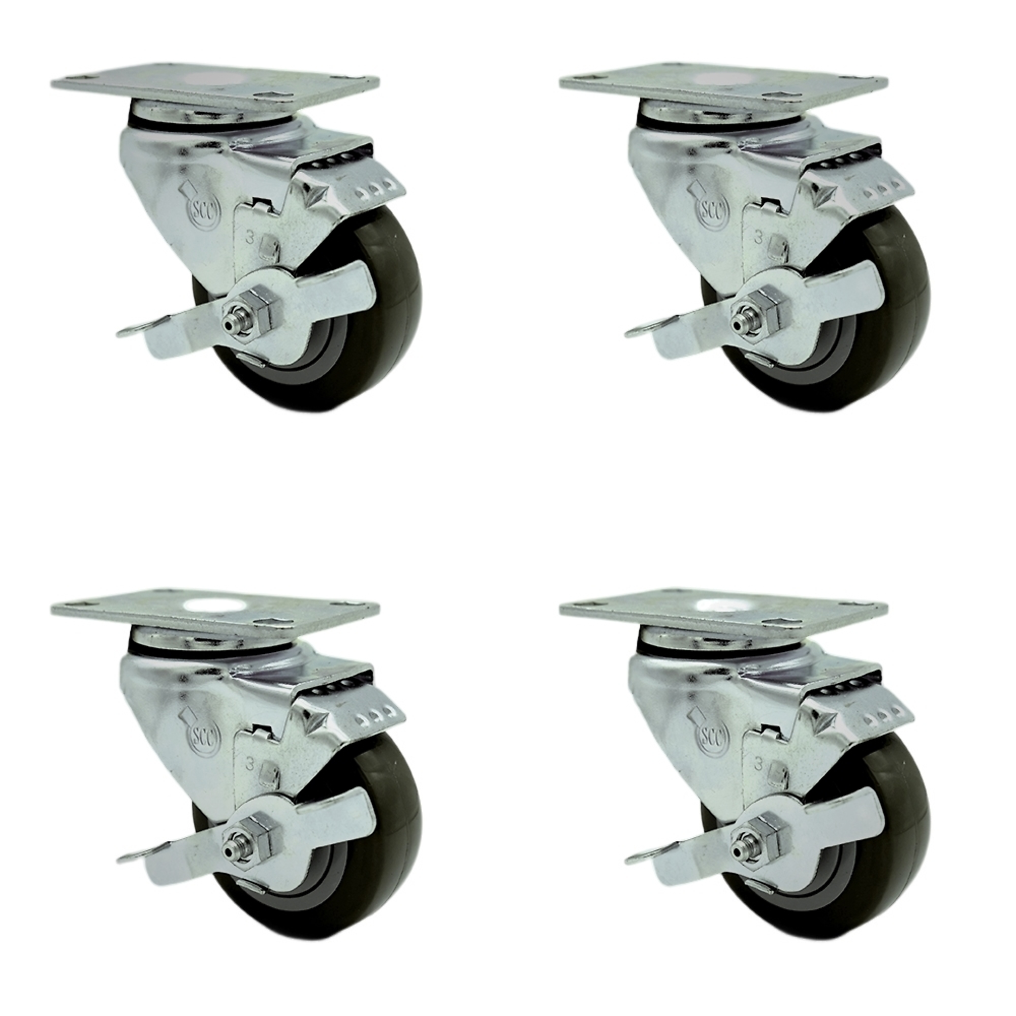 Service Caster, 3Inch x 1 1/4Inch Plate Casters, Wheel Diameter 3 in, Caster Type Swivel, Package (qty.) 4, Model SCC-SS20S314-PPUB-TLB-4