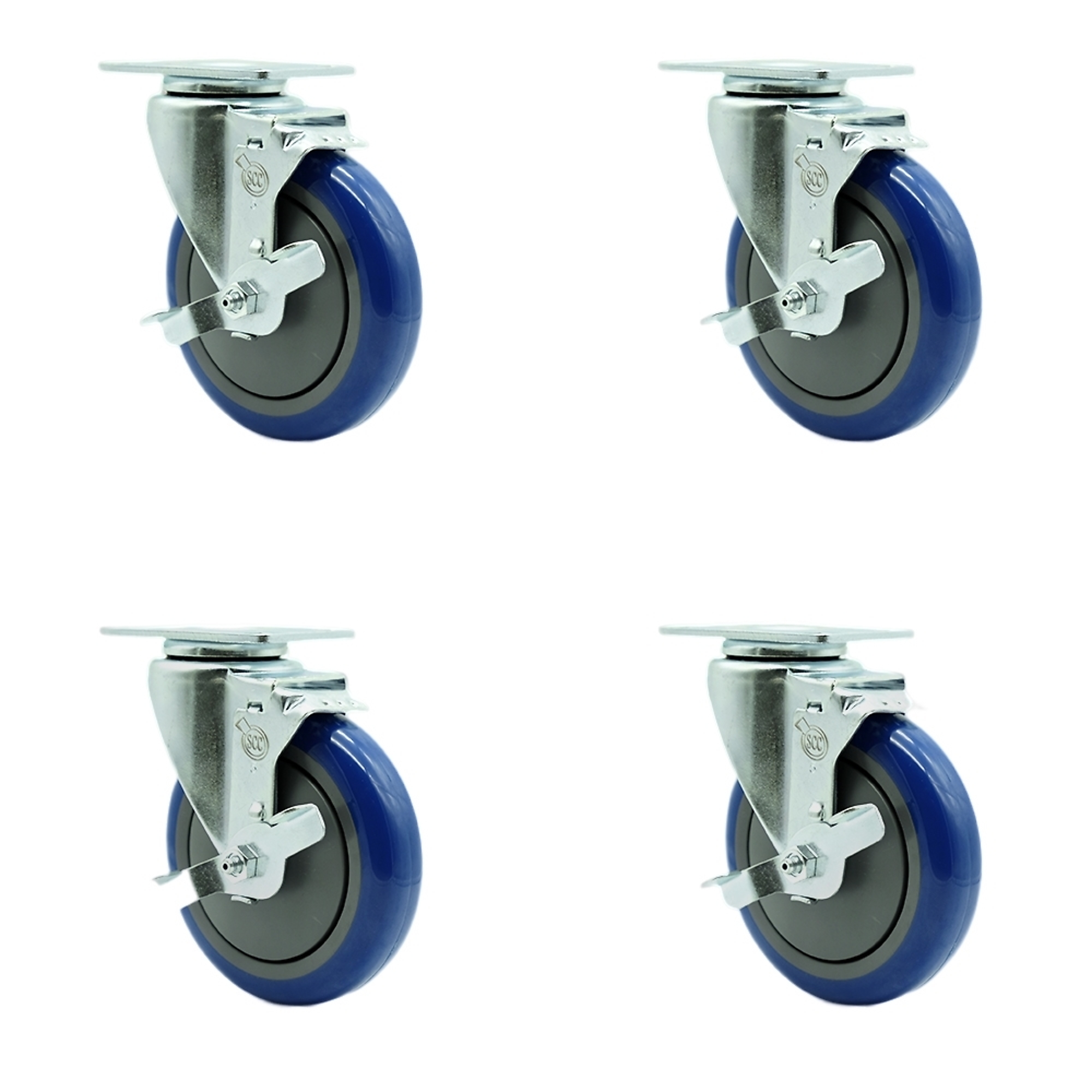 Service Caster, 5Inch x 1 1/4Inch Plate Casters, Wheel Diameter 5 in, Caster Type Swivel, Package (qty.) 4, Model SCC-SS20S514-PPUB-BLUE-TLB-4