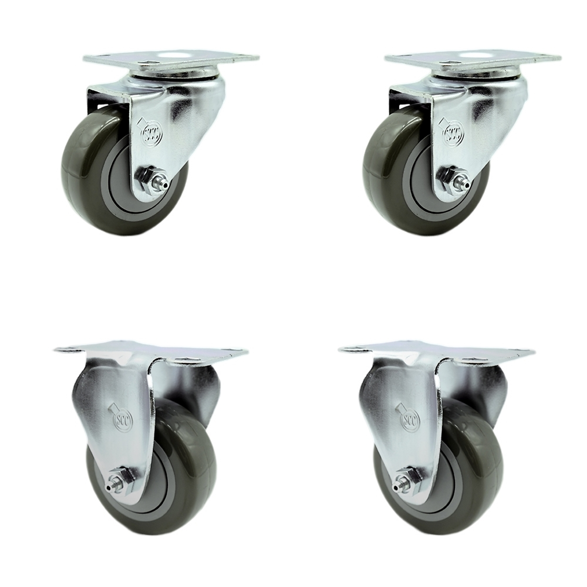 Service Caster, 3Inch x 1 1/4Inch Plate Casters, Wheel Diameter 3 in, Caster Type Swivel, Package (qty.) 4, Model SCC-SS20S314-PPUB-2-R314-2