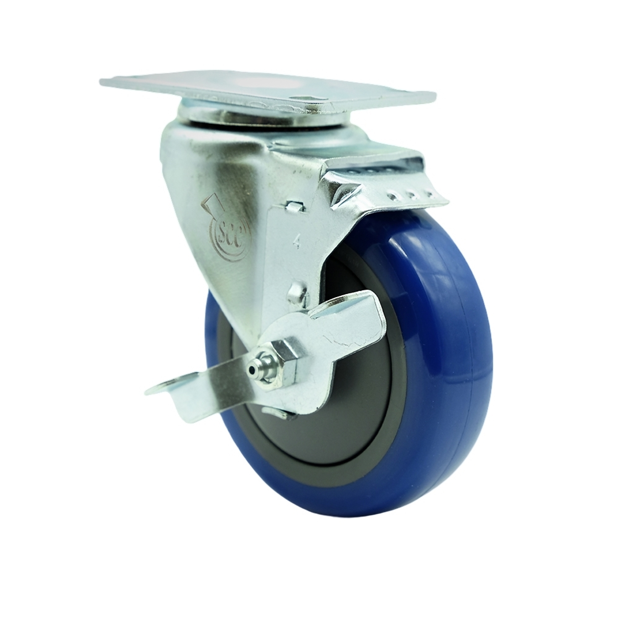 Service Caster, 4Inch x 1 1/4Inch Plate Caster, Wheel Diameter 4 in, Caster Type Swivel, Package (qty.) 1, Model SCC-SS20S414-PPUB-BLUE-TLB