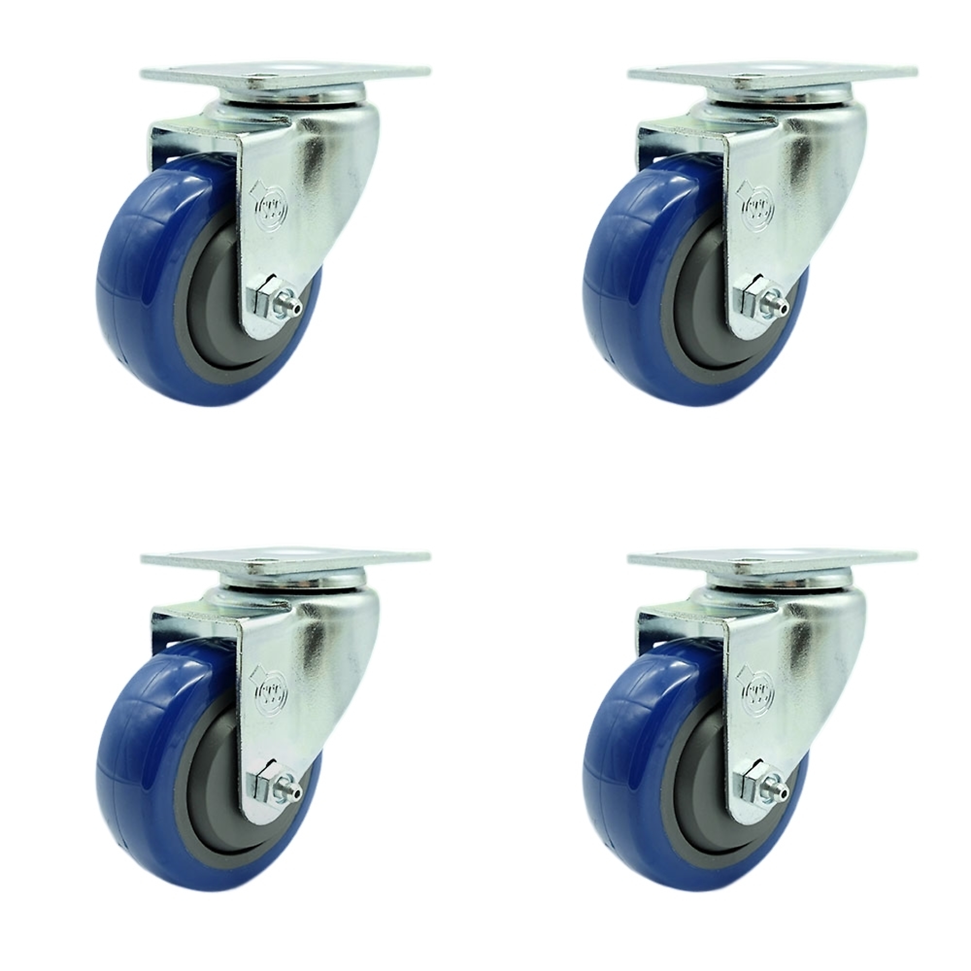 Service Caster, 3 1/2Inch x 1 1/4Inch Plate Casters, Wheel Diameter 3.5 in, Caster Type Swivel, Package (qty.) 4, Model SCC-SS20S3514-PPUB-BLUE-4