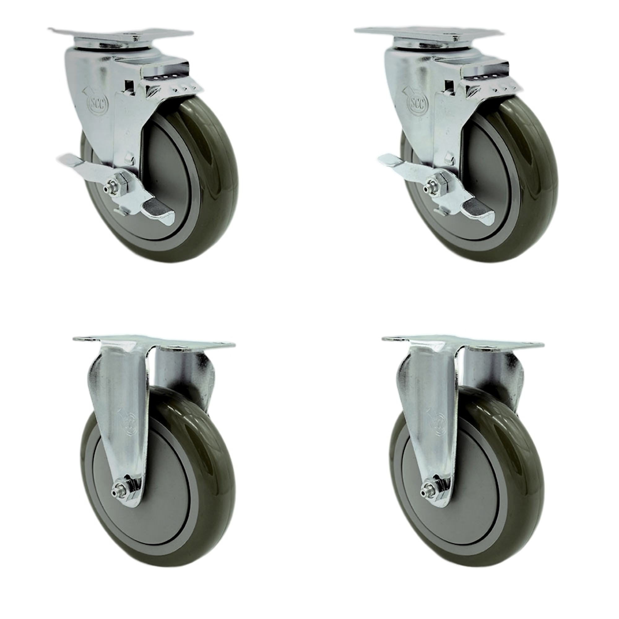 Service Caster, 5Inch x 1 1/4Inch Plate Casters, Wheel Diameter 5 in, Caster Type Swivel, Package (qty.) 4, Model SCC-SS20S514-PPUB-TLB-2-R514-2