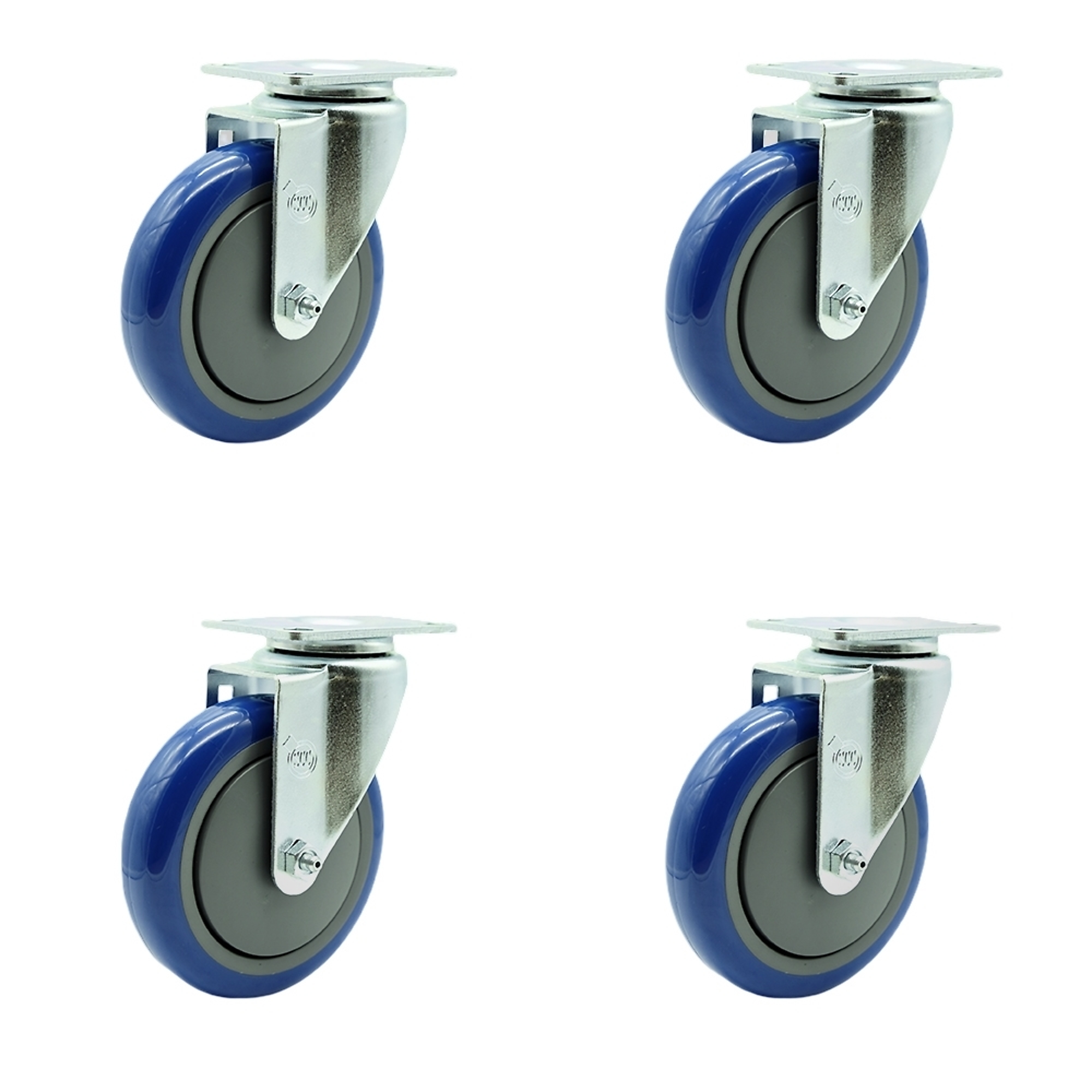 Service Caster, 5Inch x 1 1/4Inch Plate Casters, Wheel Diameter 5 in, Caster Type Swivel, Package (qty.) 4, Model SCC-SS20S514-PPUB-BLUE-4