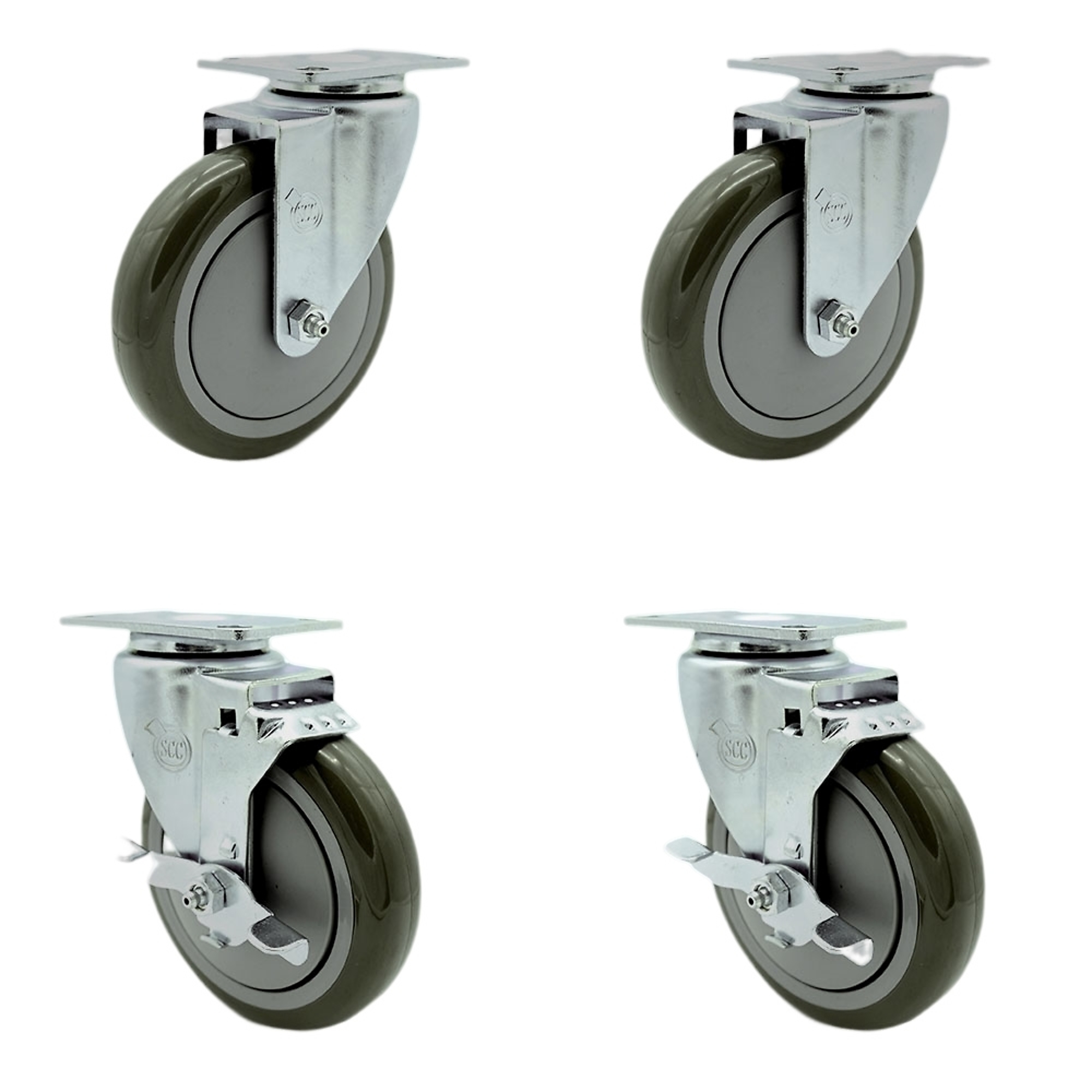 Service Caster, 5Inch x 1 1/4Inch Plate Casters, Wheel Diameter 5 in, Caster Type Swivel, Package (qty.) 4, Model SCC-SS20S514-PPUB-2-TLB-2