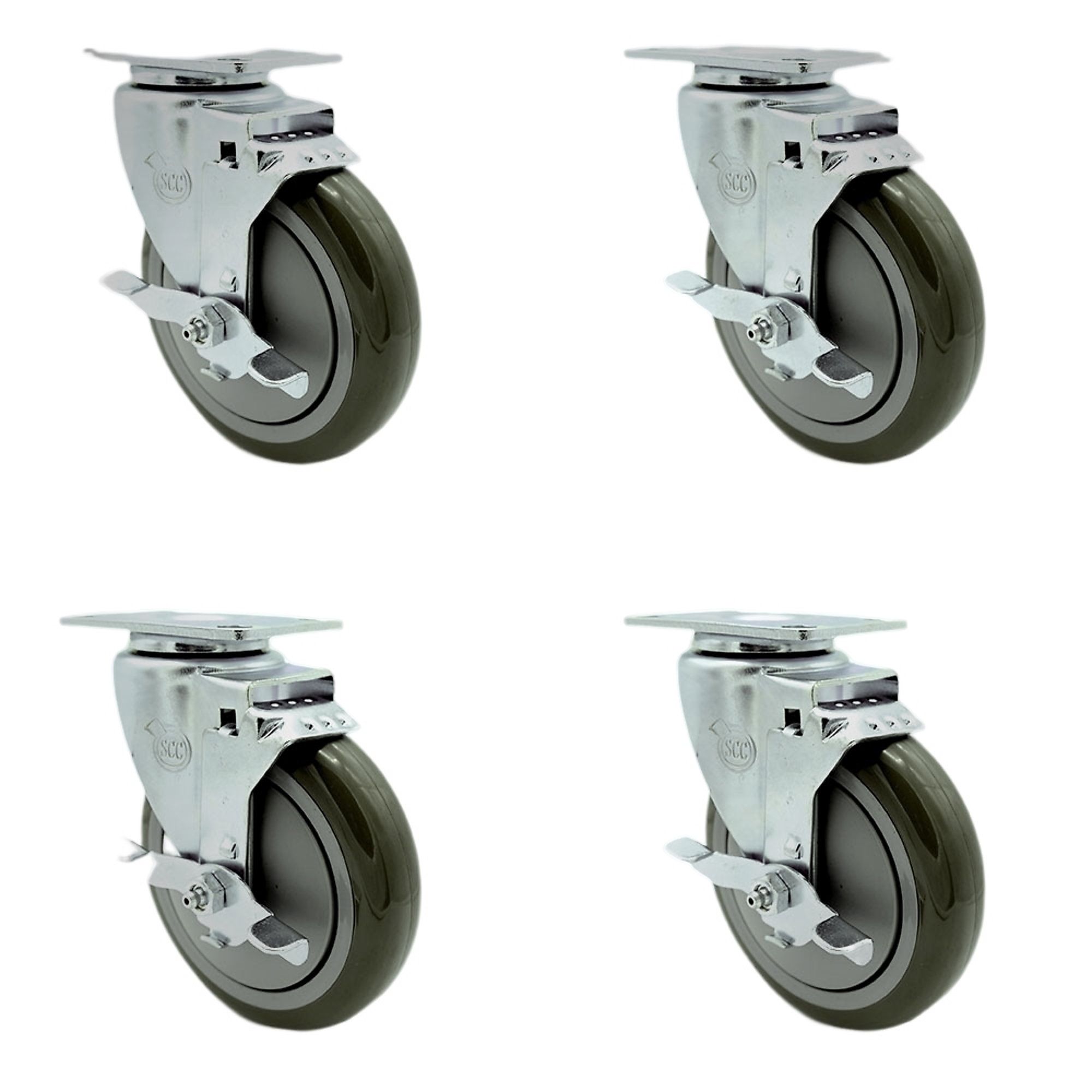 Service Caster, 5Inch x 1 1/4Inch Plate Casters, Wheel Diameter 5 in, Caster Type Swivel, Package (qty.) 4, Model SCC-SS20S514-PPUB-TLB-4