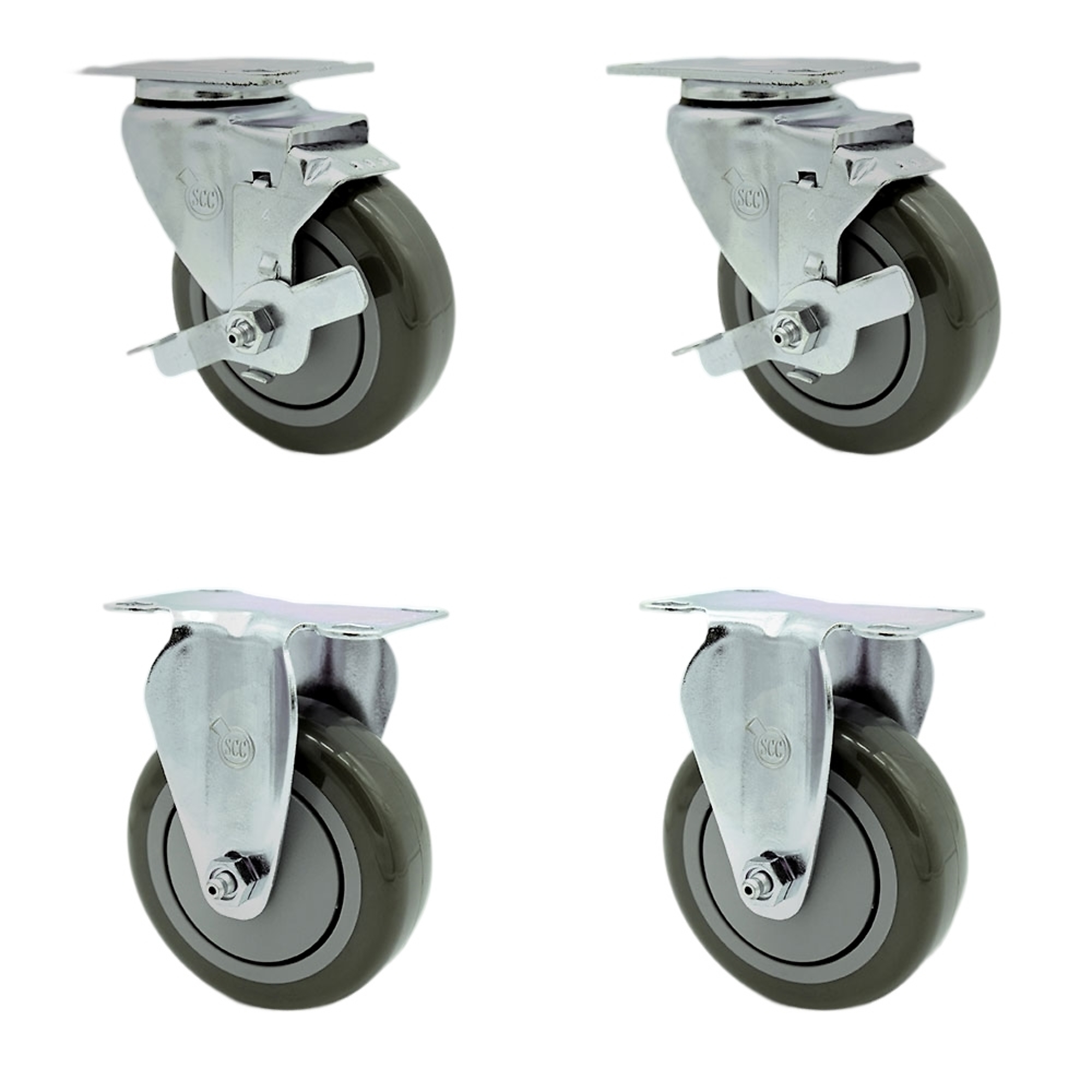 Service Caster, 4Inch x 1 1/4Inch Plate Casters, Wheel Diameter 4 in, Caster Type Swivel, Package (qty.) 4, Model SCC-SS20S414-PPUB-TLB-2-R414-2