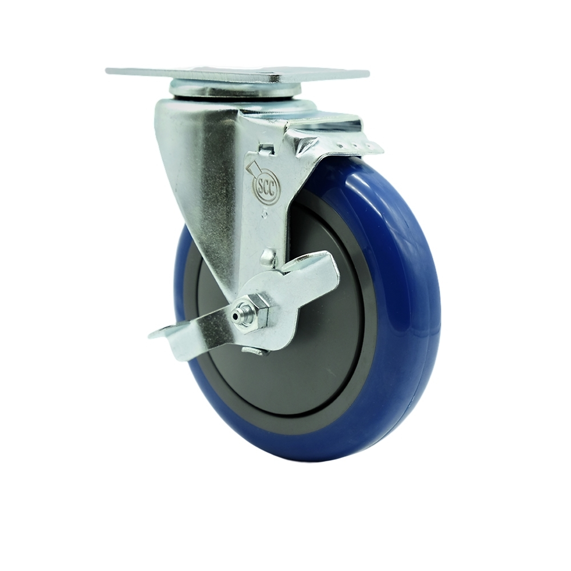 Service Caster, 5Inch x 1 1/4Inch Plate Caster, Wheel Diameter 5 in, Caster Type Swivel, Package (qty.) 1, Model SCC-SS20S514-PPUB-BLUE-TLB