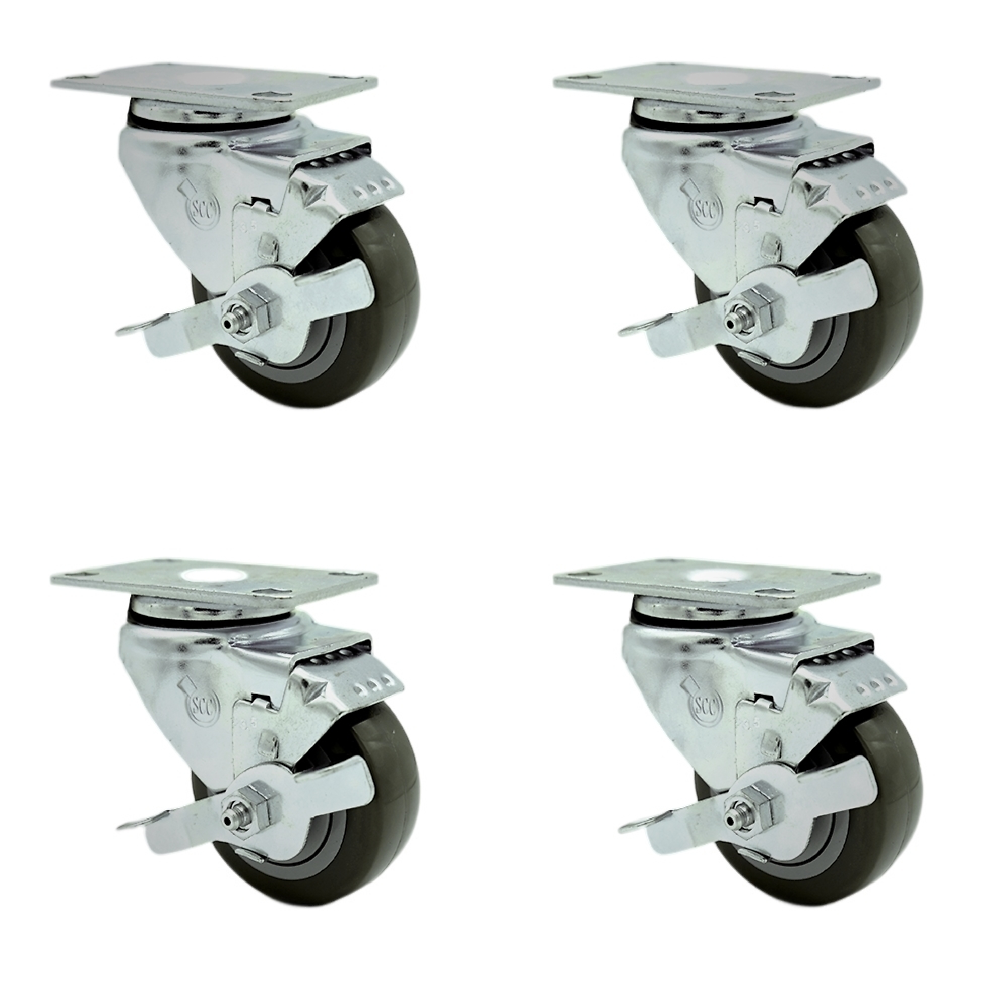 Service Caster, 3 1/2Inch x 1 1/4Inch Plate Casters, Wheel Diameter 3.5 in, Caster Type Swivel, Package (qty.) 4, Model SCC-SS20S3514-PPUB-TLB-4