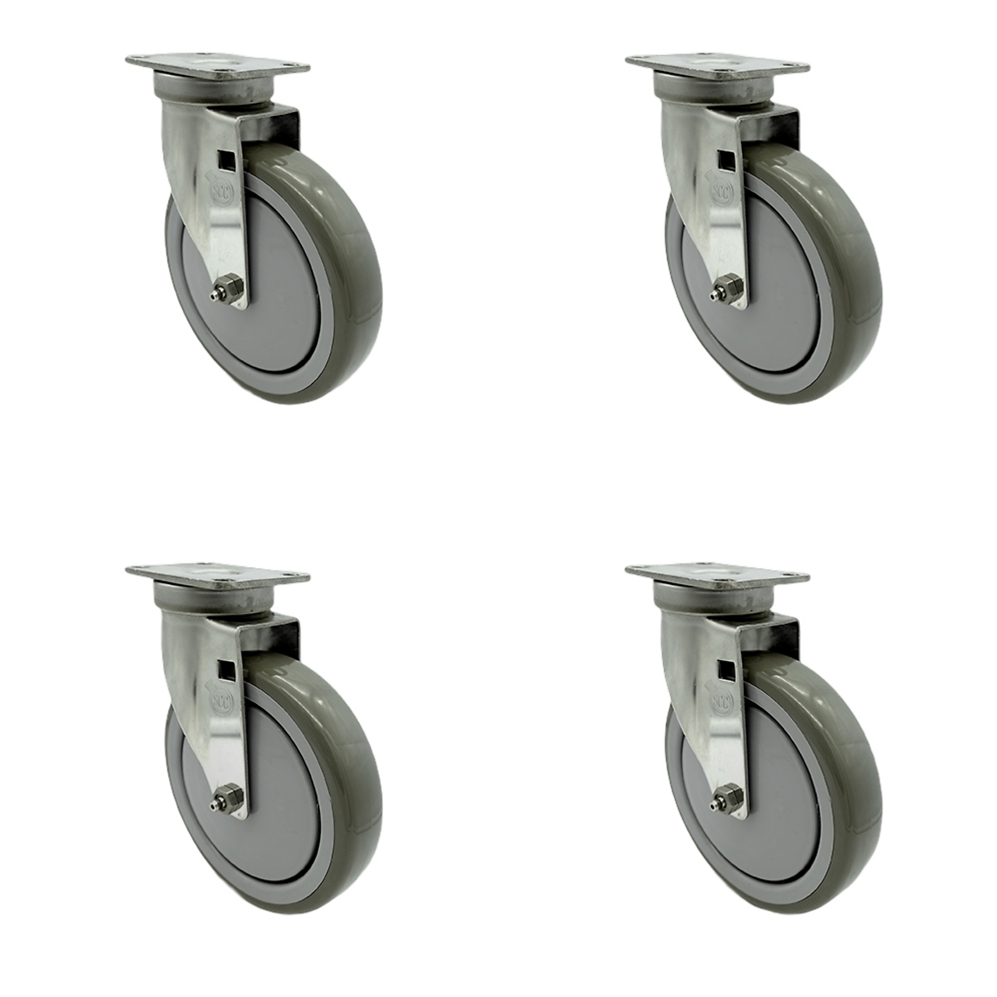 Service Caster, 6Inch x 1 1/4Inch Plate Casters, Wheel Diameter 6 in, Caster Type Swivel, Package (qty.) 4, Model SCC-SS20S614-PPUB-4