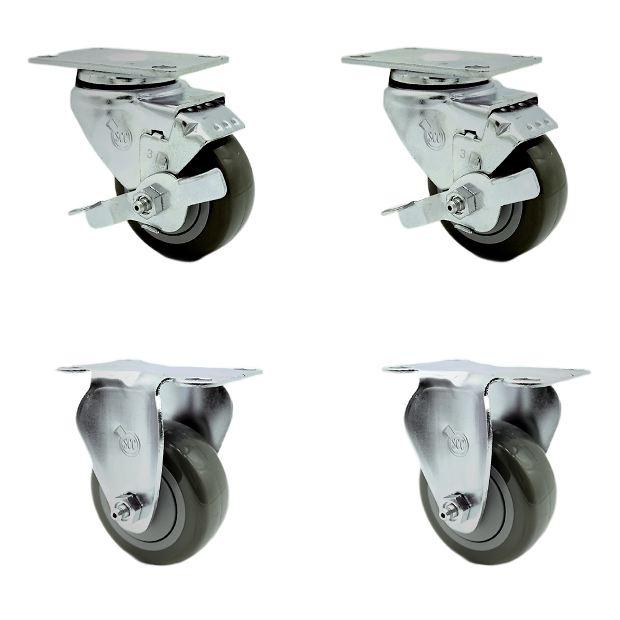 Service Caster, 3Inch x 1 1/4Inch Plate Casters, Wheel Diameter 3 in, Caster Type Swivel, Package (qty.) 4, Model SCC-SS20S314-PPUB-TLB-2-R314-2