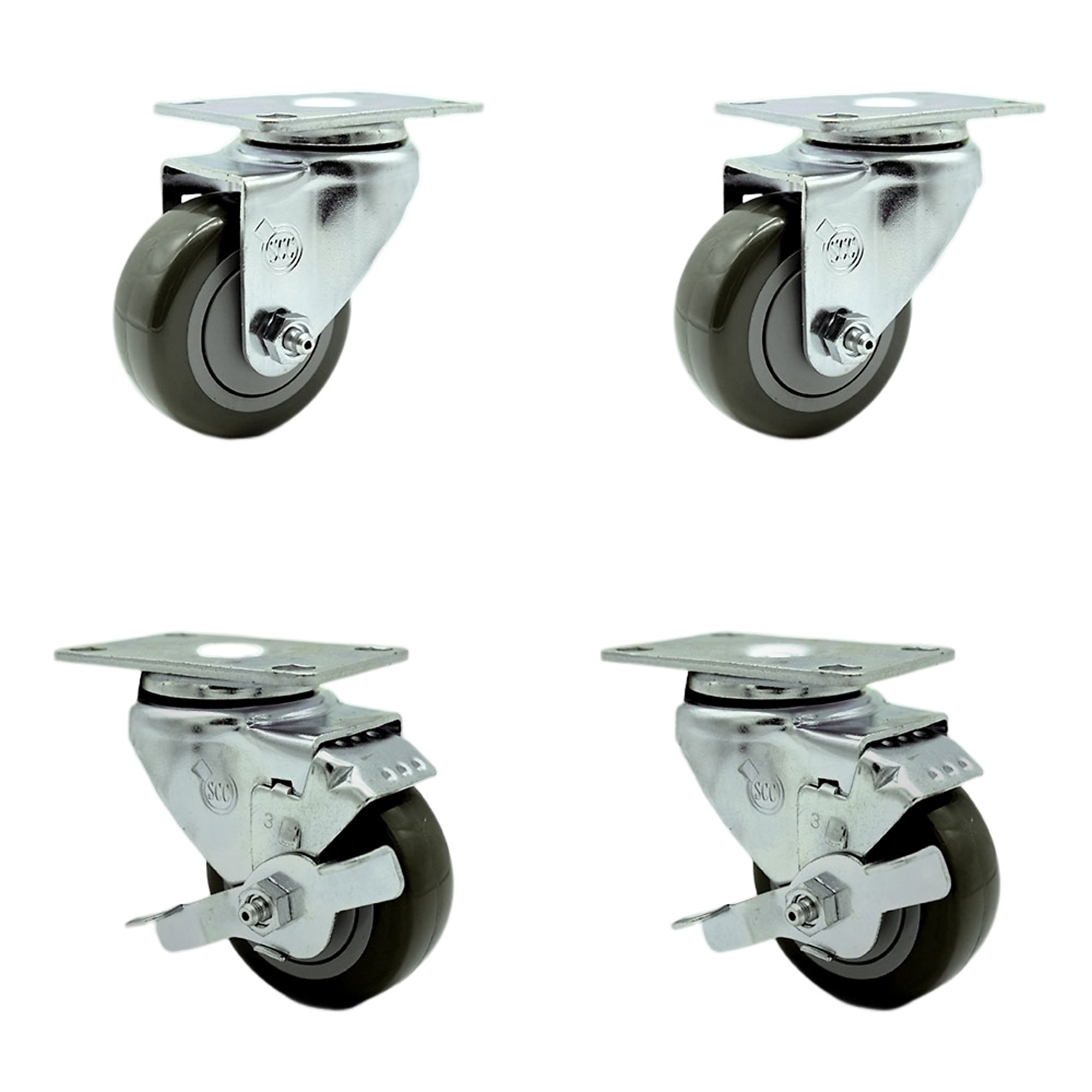 Service Caster, 3Inch x 1 1/4Inch Plate Casters, Wheel Diameter 3 in, Caster Type Swivel, Package (qty.) 4, Model SCC-SS20S314-PPUB-2-TLB-2