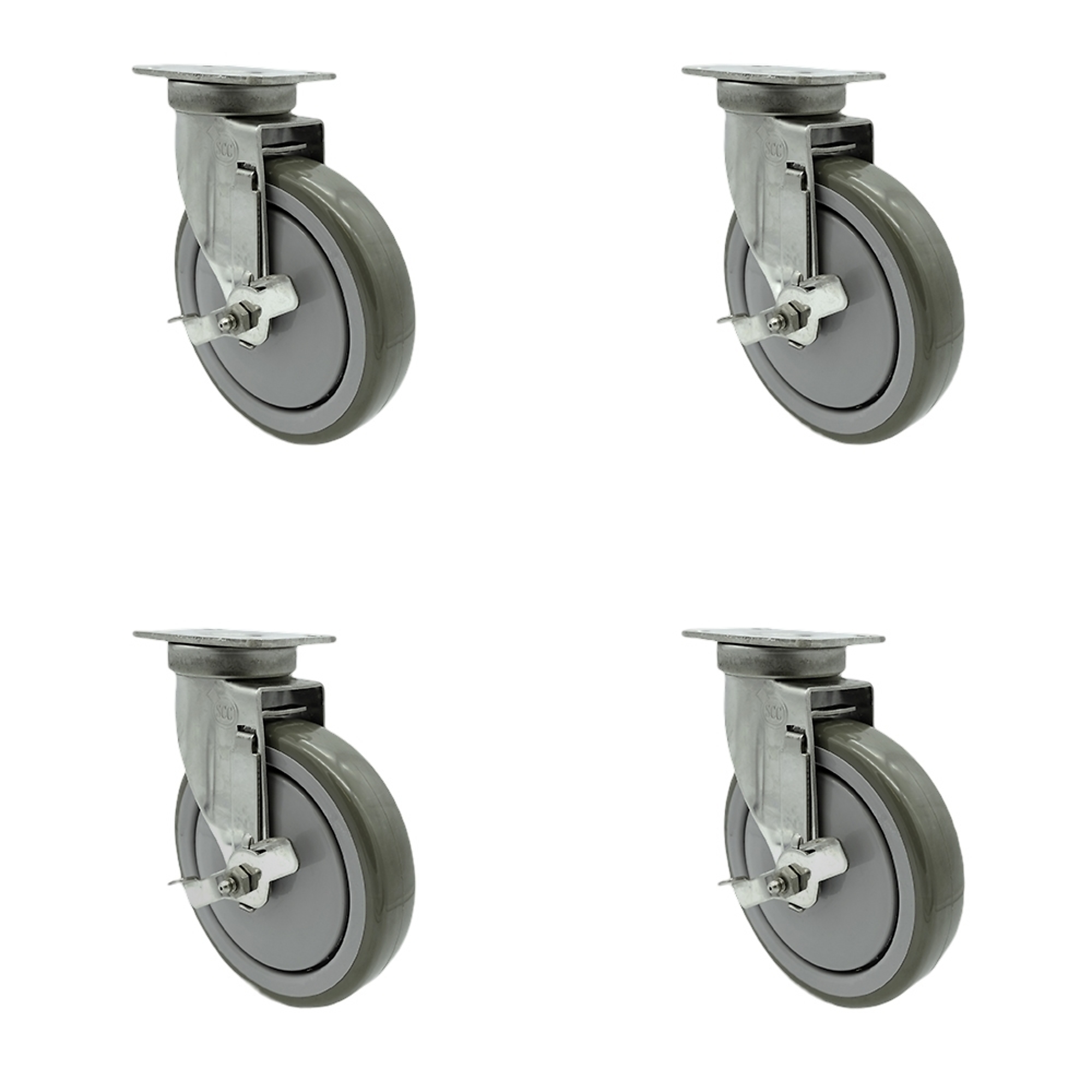 Service Caster, 6Inch x 1 1/4Inch Plate Casters, Wheel Diameter 6 in, Caster Type Swivel, Package (qty.) 4, Model SCC-SS20S614-PPUB-TLB-4