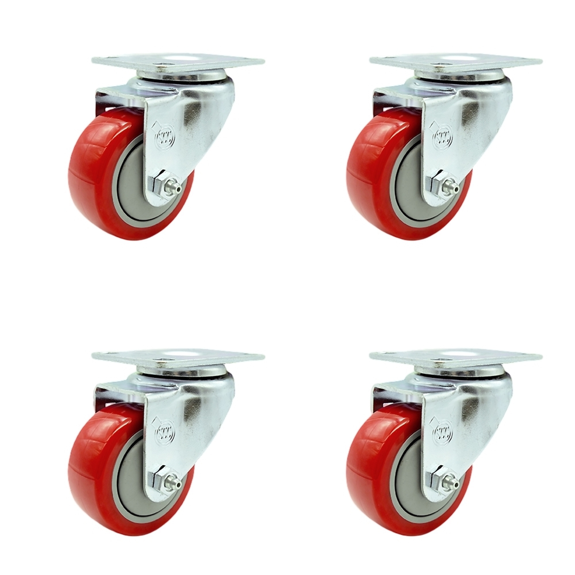 Service Caster, 3Inch x 1 1/4Inch Plate Casters, Wheel Diameter 3 in, Caster Type Swivel, Package (qty.) 4, Model SCC-SS20S314-PPUB-RED-4