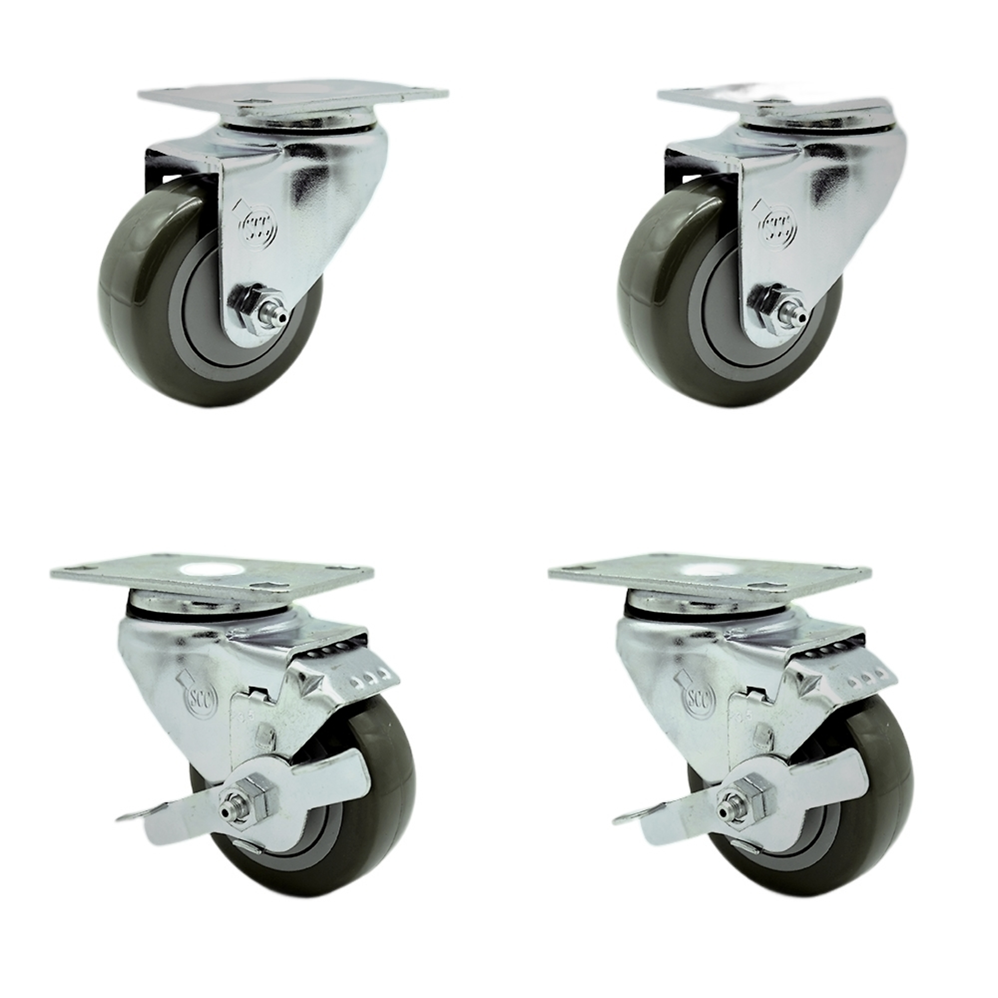 Service Caster, 3 1/2Inch x 1 1/4Inch Plate Casters, Wheel Diameter 3.5 in, Caster Type Swivel, Package (qty.) 4, Model SCC-SS20S3514-PPUB-2-TLB-2