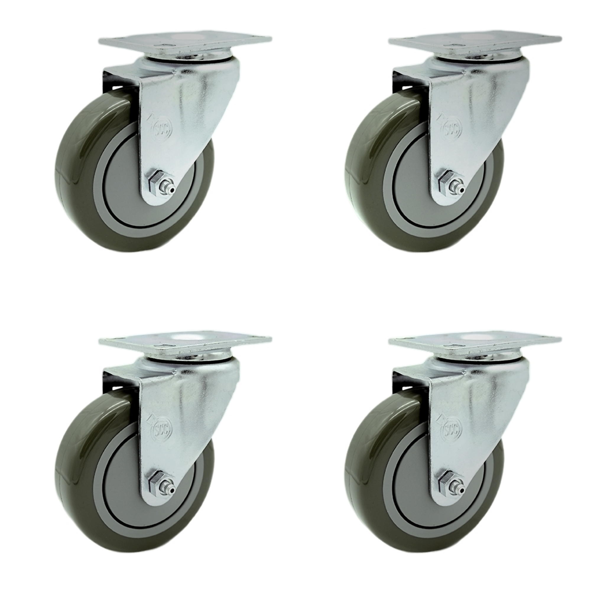 Service Caster, 4Inch x 1 1/4Inch Plate Casters, Wheel Diameter 4 in, Caster Type Swivel, Package (qty.) 4, Model SCC-SS20S414-PPUB-4