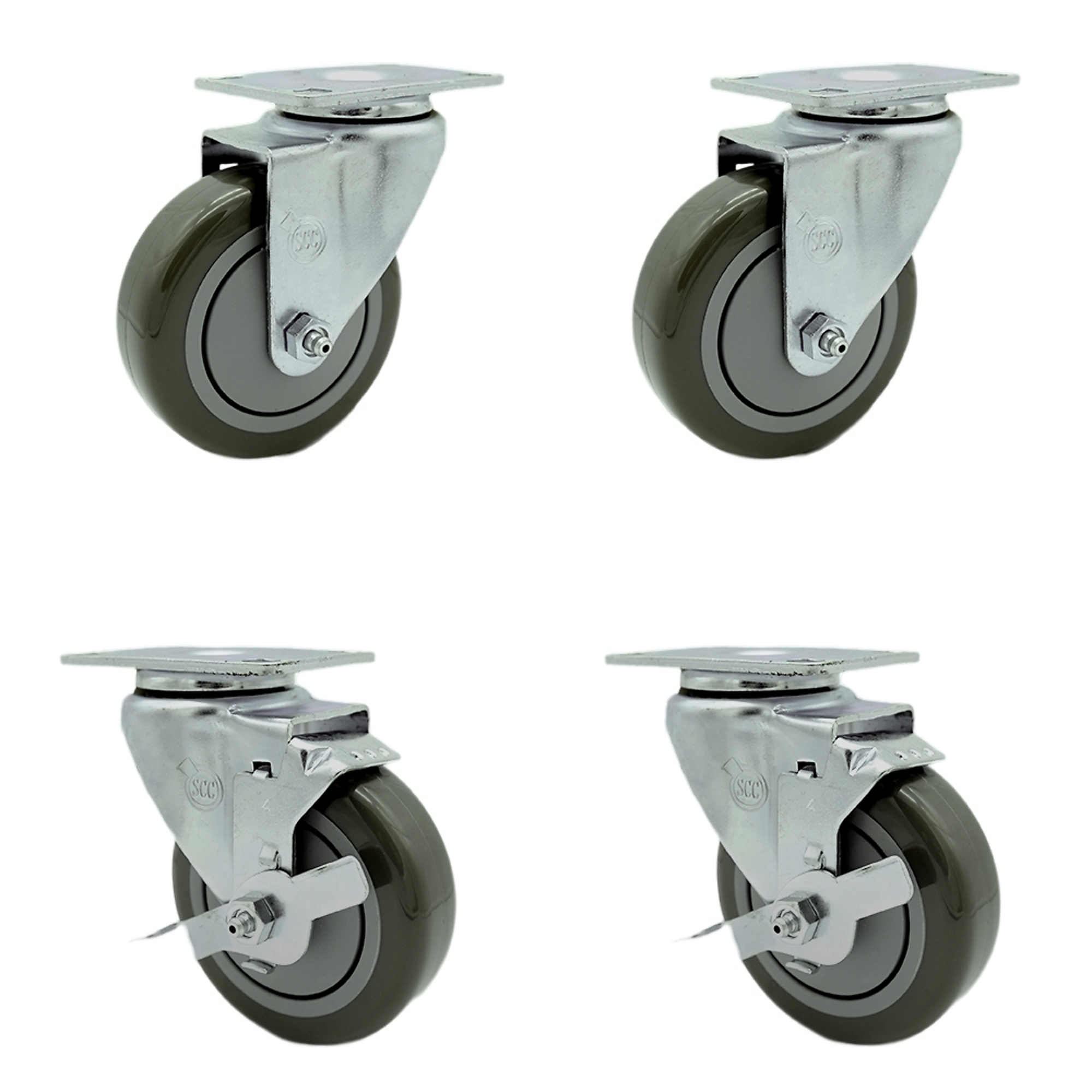 Service Caster, 4Inch x 1 1/4Inch Plate Casters, Wheel Diameter 4 in, Caster Type Swivel, Package (qty.) 4, Model SCC-SS20S414-PPUB-2-TLB-2