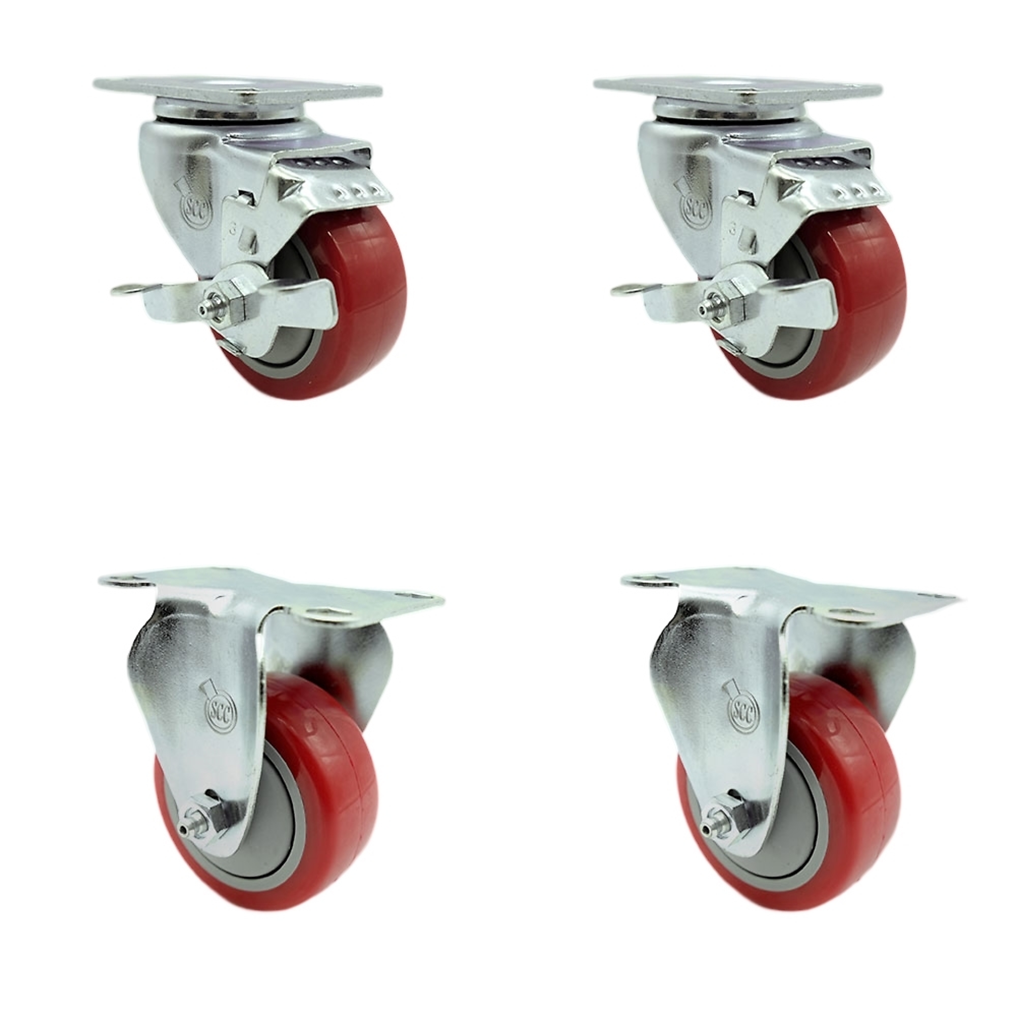 Service Caster, 3Inch x 1 1/4Inch Plate Casters, Wheel Diameter 3 in, Caster Type Swivel, Package (qty.) 4, Model SCC-SS20S314-PPUB-RED-TLB-2-R314-2