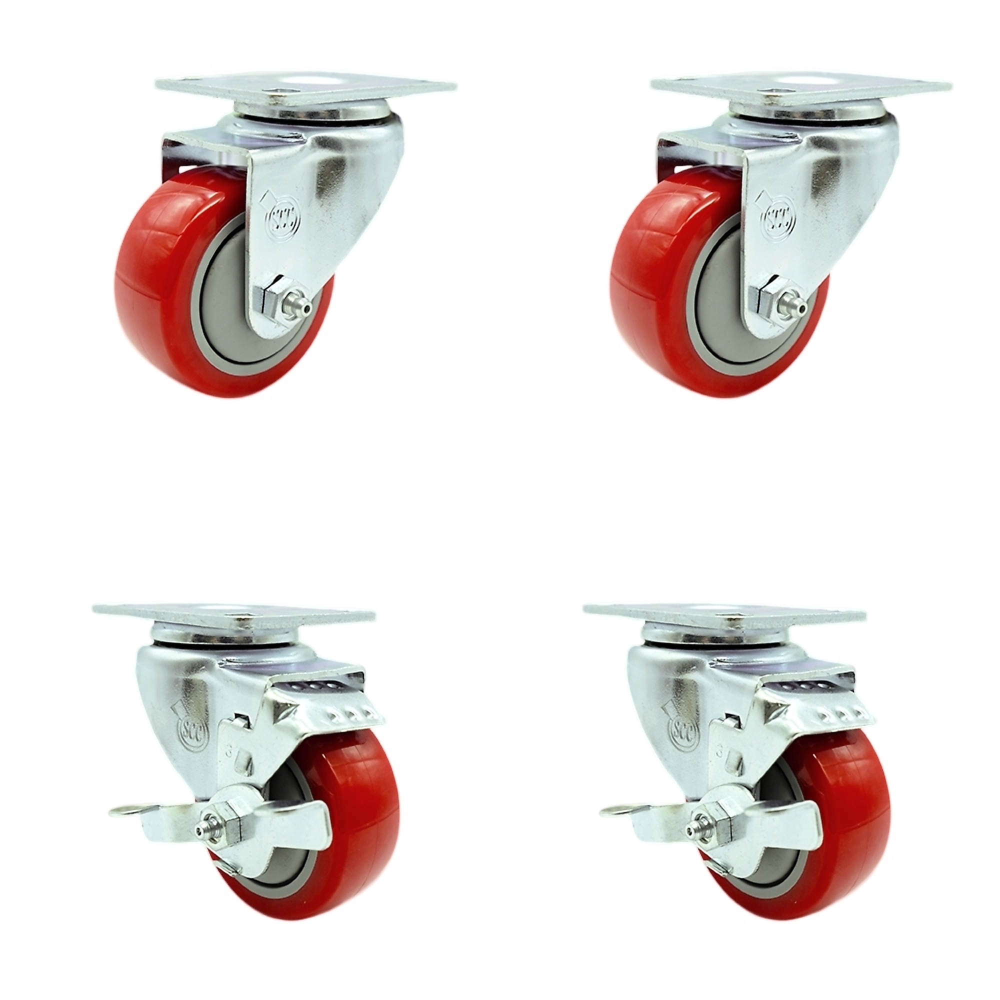 Service Caster, 3Inch x 1 1/4Inch Plate Casters, Wheel Diameter 3 in, Caster Type Swivel, Package (qty.) 4, Model SCC-SS20S314-PPUB-RED-2-TLB-2