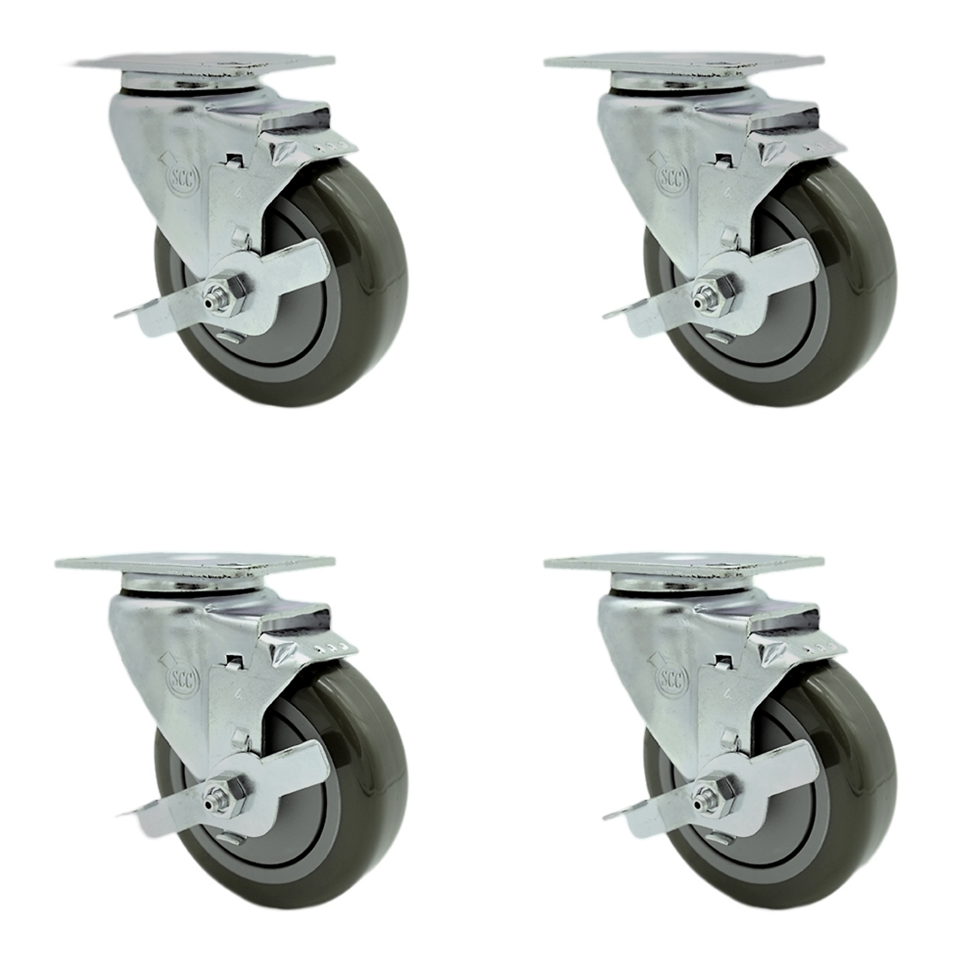 Service Caster, 4Inch x 1 1/4Inch Plate Casters, Wheel Diameter 4 in, Caster Type Swivel, Package (qty.) 4, Model SCC-SS20S414-PPUB-TLB-4