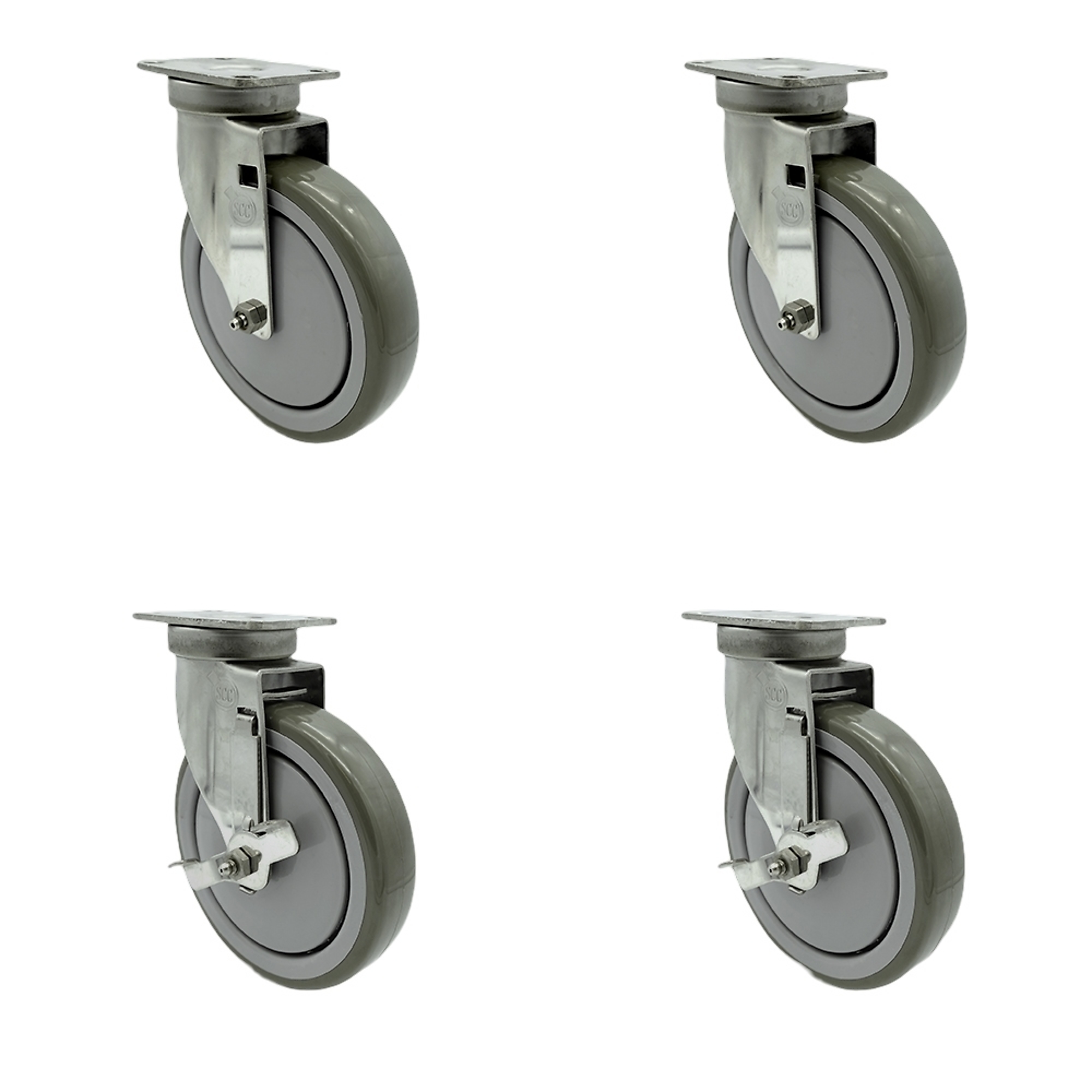 Service Caster, 6Inch x 1 1/4Inch Plate Casters, Wheel Diameter 6 in, Caster Type Swivel, Package (qty.) 4, Model SCC-SS20S614-PPUB-2-TLB-2