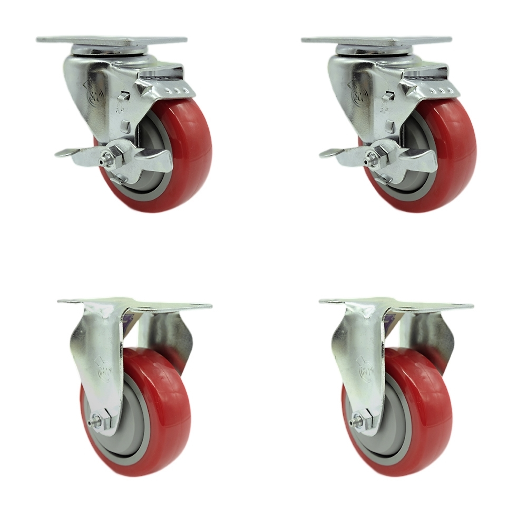 Service Caster, 3 1/2Inch x 1 1/4Inch Plate Casters, Wheel Diameter 3.5 in, Caster Type Swivel, Package (qty.) 4, Model SCC-SS20S3514-PPUB-RED-TLB-2-