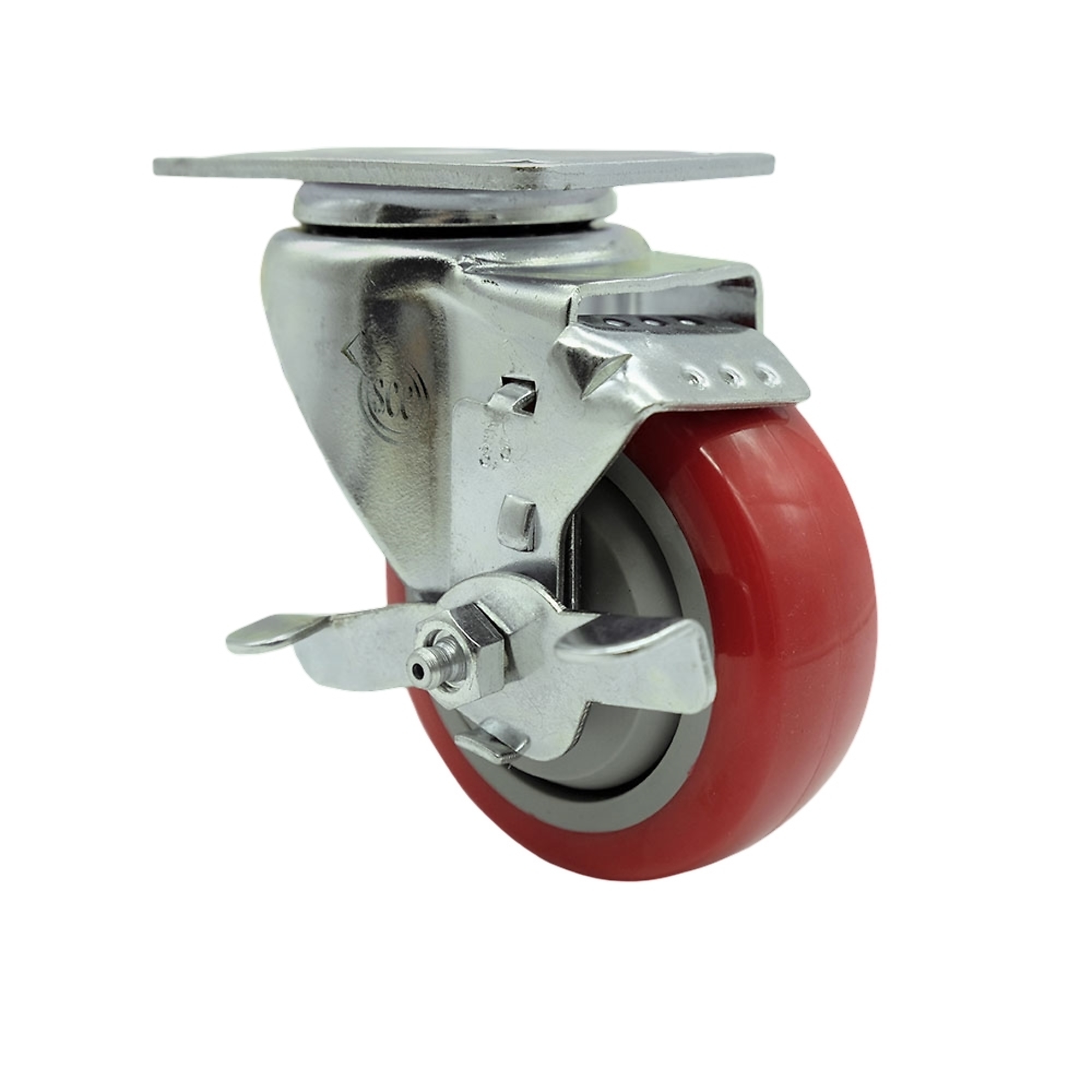 Service Caster, 3 1/2Inch x 1 1/4Inch Plate Caster, Wheel Diameter 3.5 in, Caster Type Swivel, Package (qty.) 1, Model SCC-SS20S3514-PPUB-RED-TLB