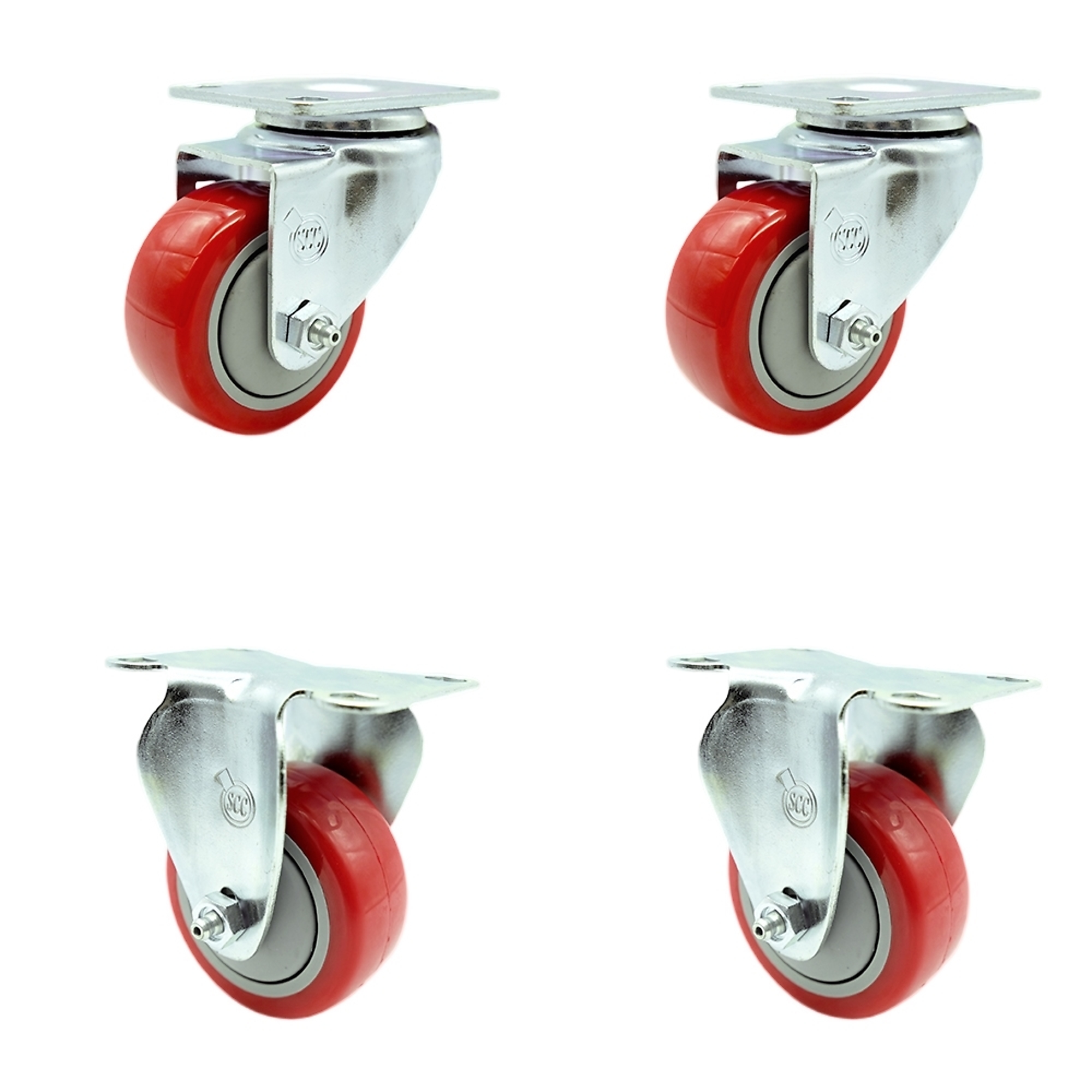 Service Caster, 3Inch x 1 1/4Inch Plate Casters, Wheel Diameter 3 in, Caster Type Swivel, Package (qty.) 4, Model SCC-SS20S314-PPUB-RED-2-R314-2