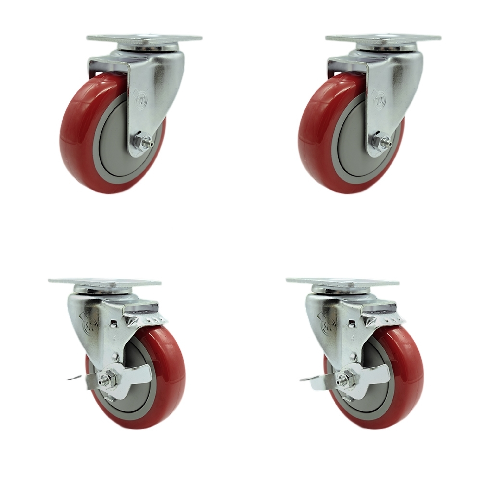 Service Caster, 4Inch x 1 1/4Inch Plate Casters, Wheel Diameter 4 in, Caster Type Swivel, Package (qty.) 4, Model SCC-SS20S414-PPUB-RED-2-TLB-2