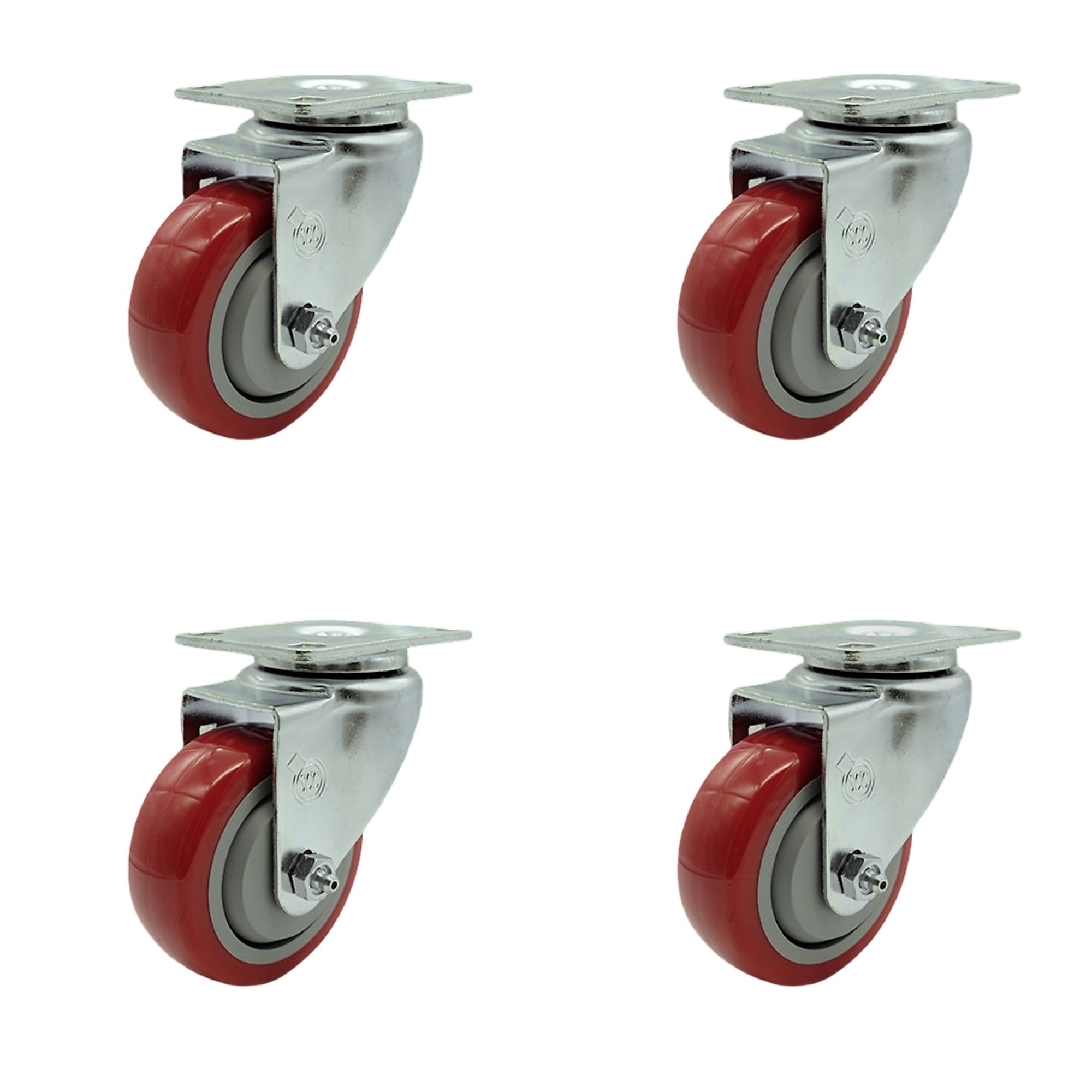 Service Caster, 3 1/2Inch x 1 1/4Inch Plate Casters, Wheel Diameter 3.5 in, Caster Type Swivel, Package (qty.) 4, Model SCC-SS20S3514-PPUB-RED-4