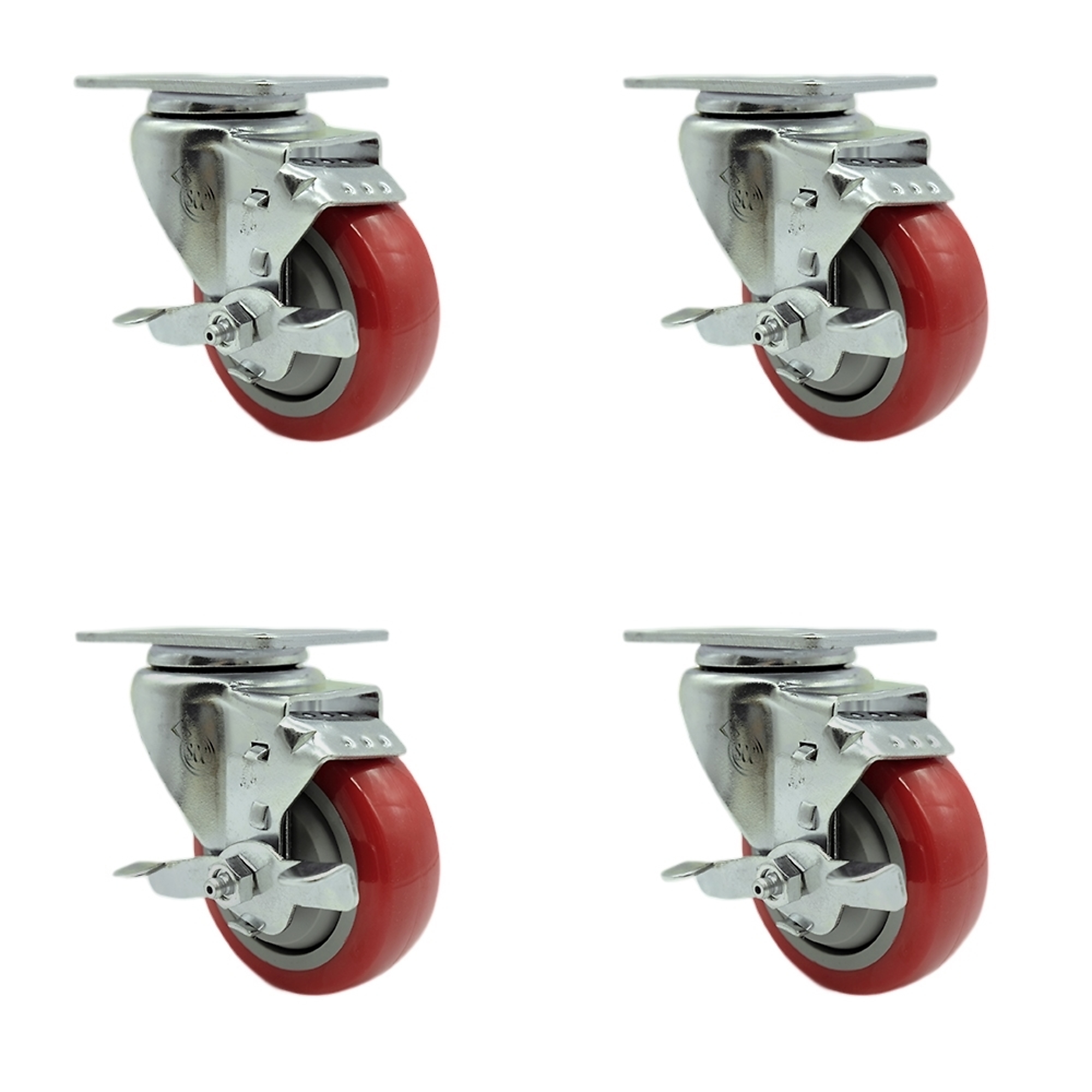 Service Caster, 3 1/2Inch x 1 1/4Inch Plate Casters, Wheel Diameter 3.5 in, Caster Type Swivel, Package (qty.) 4, Model SCC-SS20S3514-PPUB-RED-TLB-4