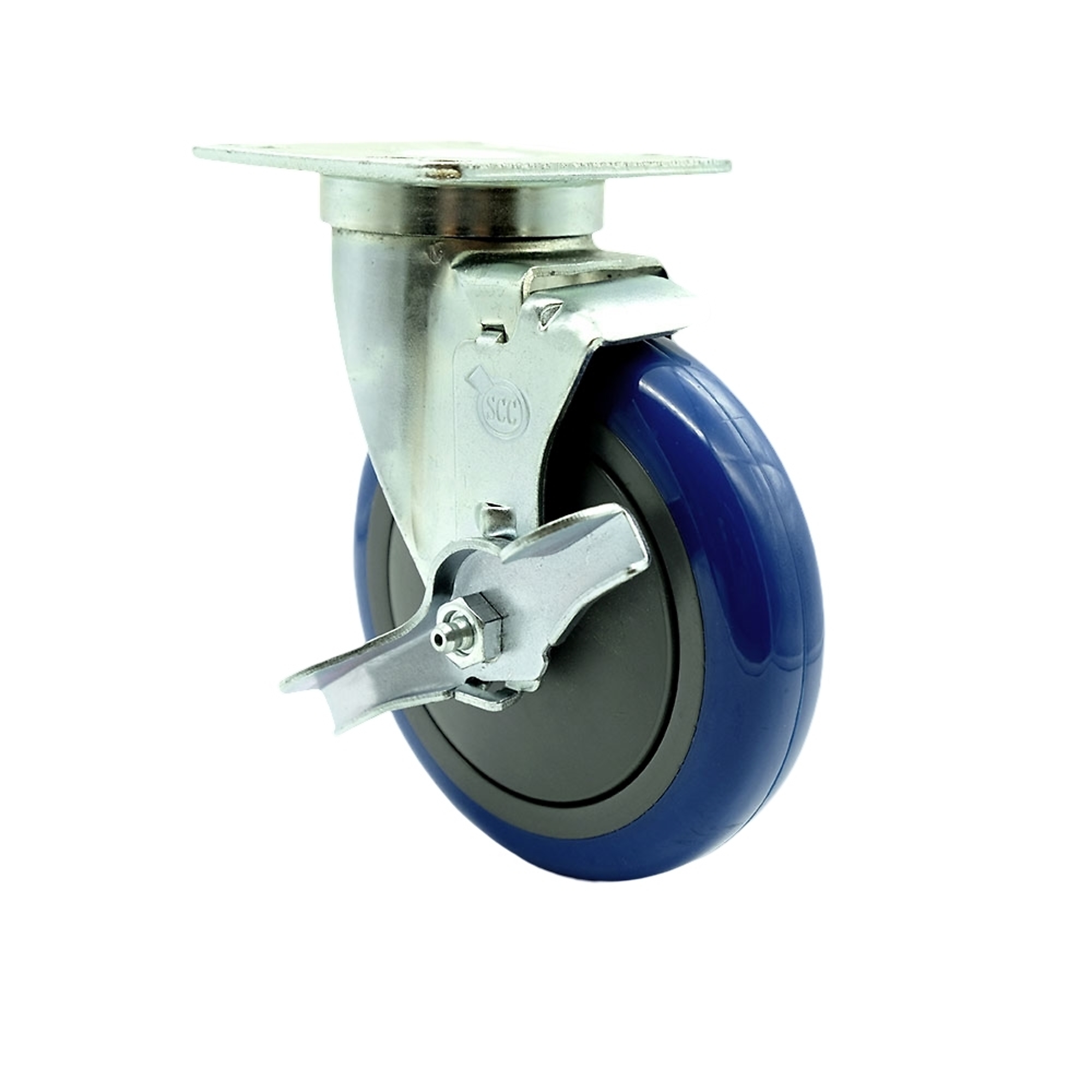 Service Caster, 5Inch x 1 1/4Inch Plate Caster, Wheel Diameter 5 in, Caster Type Swivel, Package (qty.) 1, Model SCC-20S514-PPUB-BLUE-TLB-TPU1