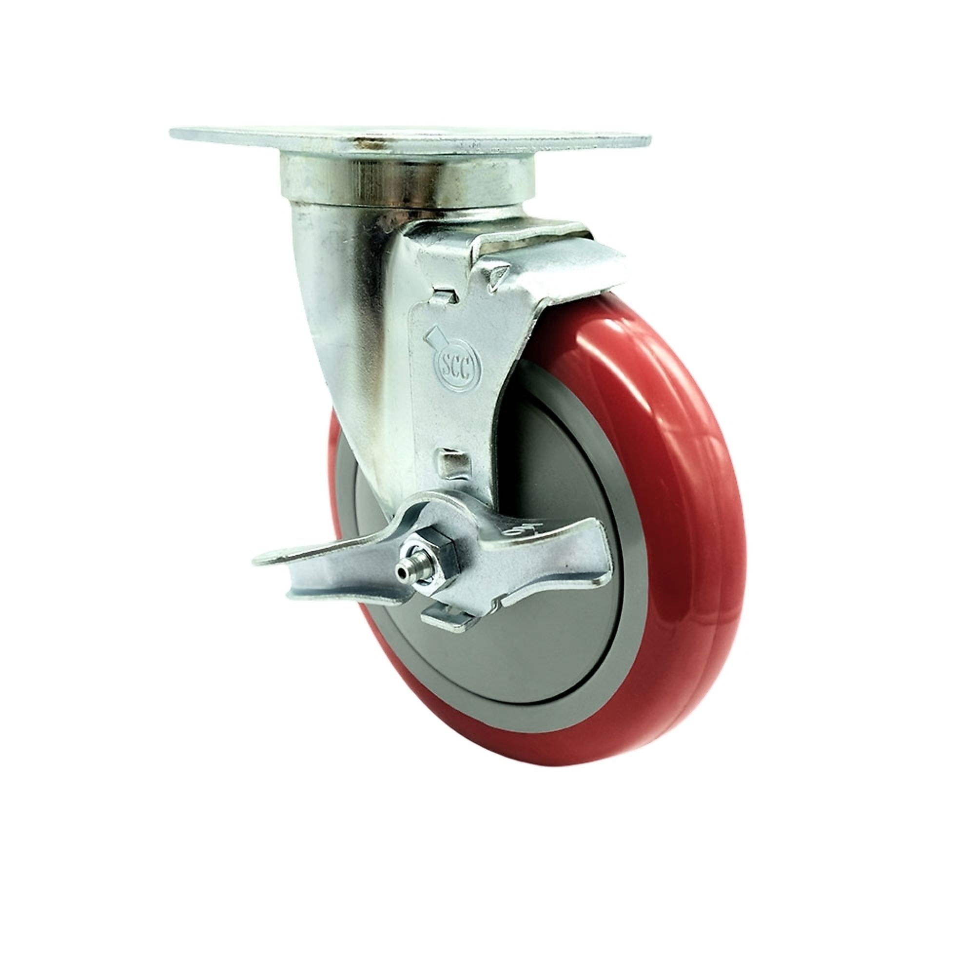 Service Caster, 5Inch x 1 1/4Inch Plate Caster, Wheel Diameter 5 in, Caster Type Swivel, Package (qty.) 1, Model SCC-20S514-PPUB-RED-TLB-TPU1