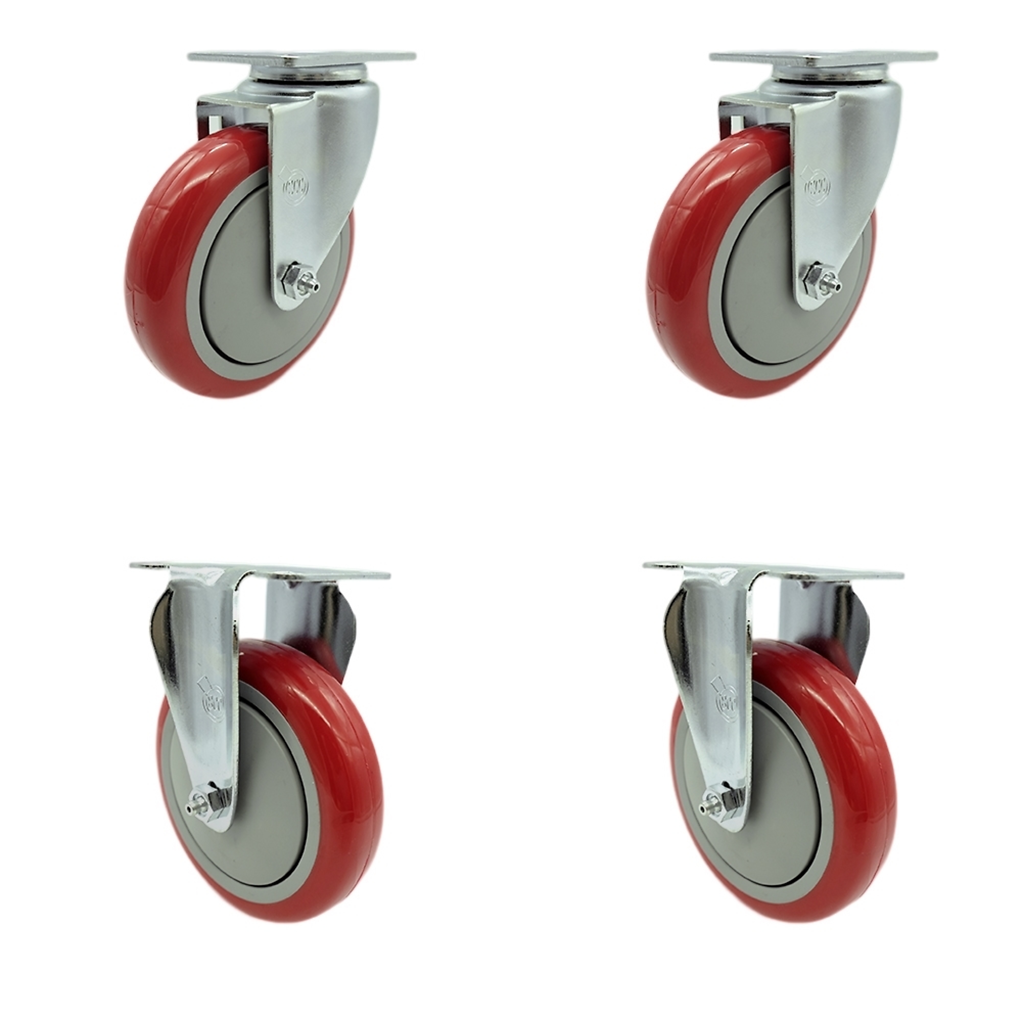 Service Caster, 5Inch x 1 1/4Inch Plate Casters, Wheel Diameter 5 in, Caster Type Swivel, Package (qty.) 4, Model SCC-SS20S514-PPUB-RED-2-R514-2