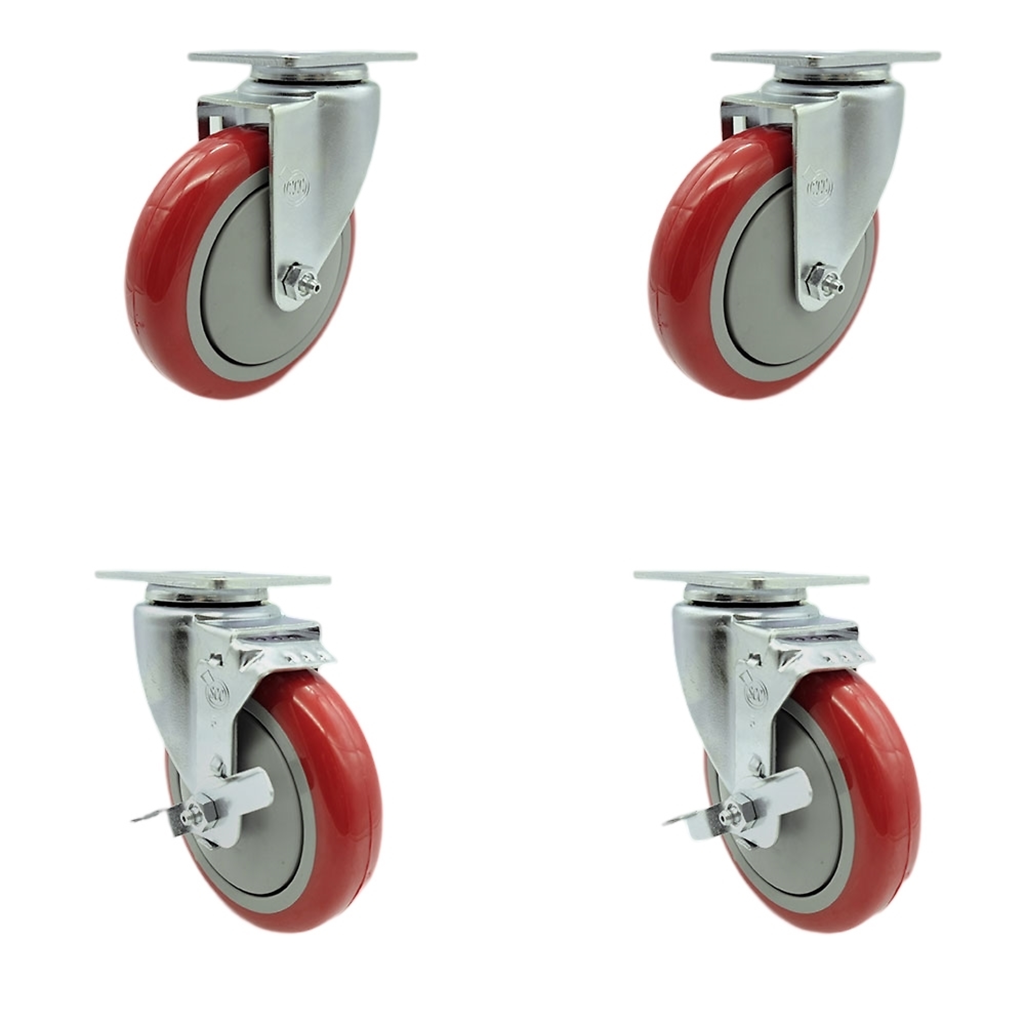 Service Caster, 5Inch x 1 1/4Inch Plate Casters, Wheel Diameter 5 in, Caster Type Swivel, Package (qty.) 4, Model SCC-SS20S514-PPUB-RED-2-TLB-2