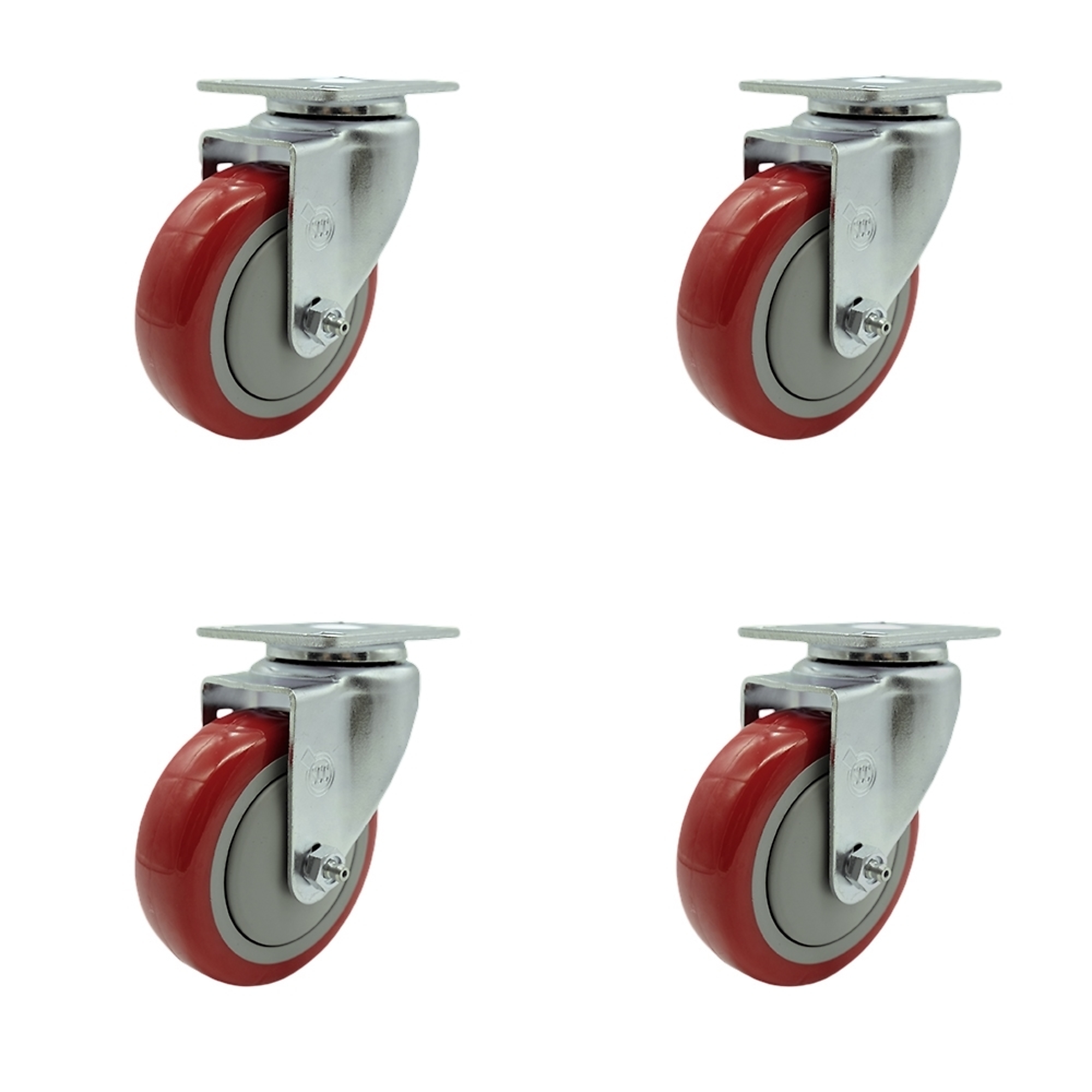 Service Caster, 4Inch x 1 1/4Inch Plate Casters, Wheel Diameter 4 in, Caster Type Swivel, Package (qty.) 4, Model SCC-SS20S414-PPUB-RED-4