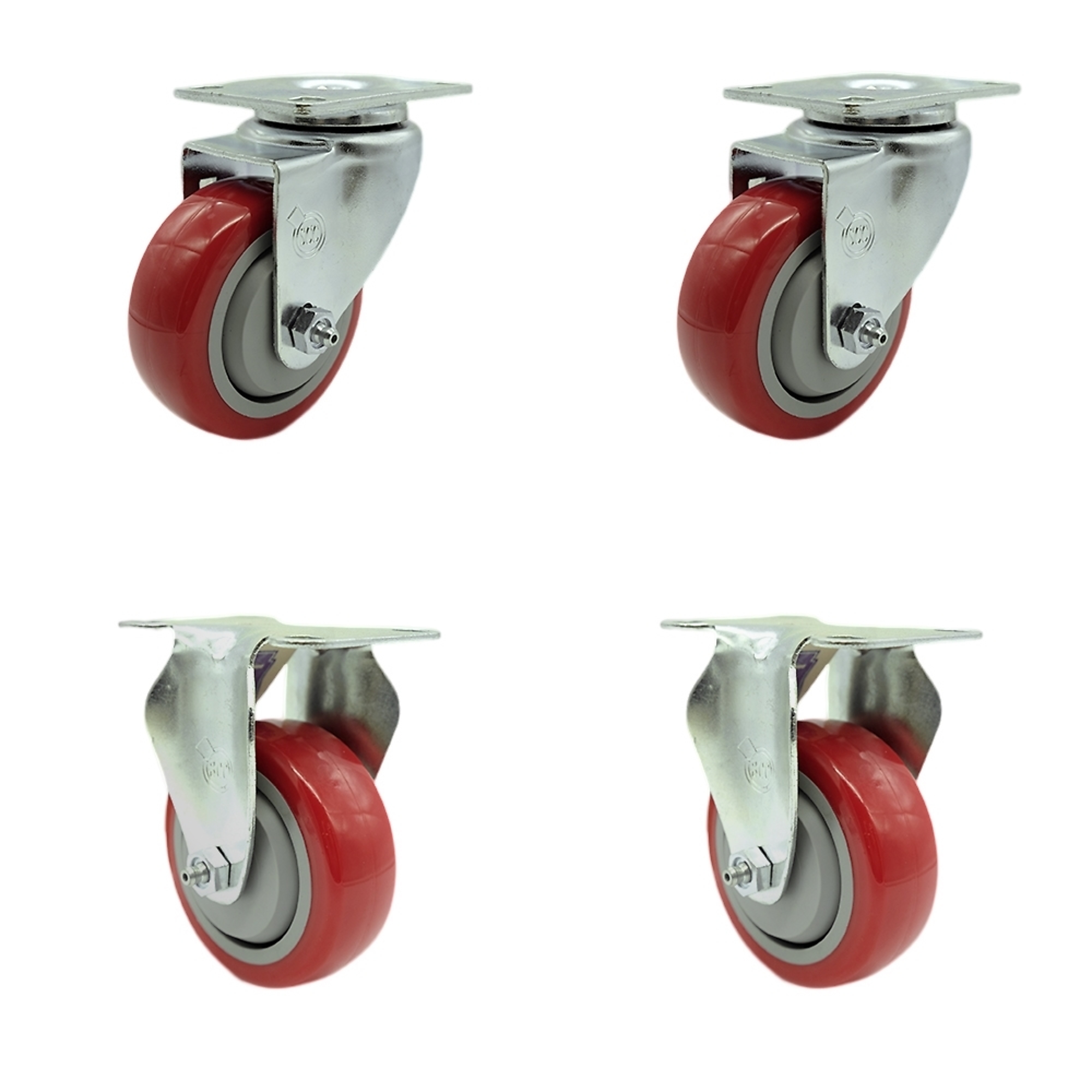 Service Caster, 3 1/2Inch x 1 1/4Inch Plate Casters, Wheel Diameter 3.5 in, Caster Type Swivel, Package (qty.) 4, Model SCC-SS20S3514-PPUB-RED-2-R3514