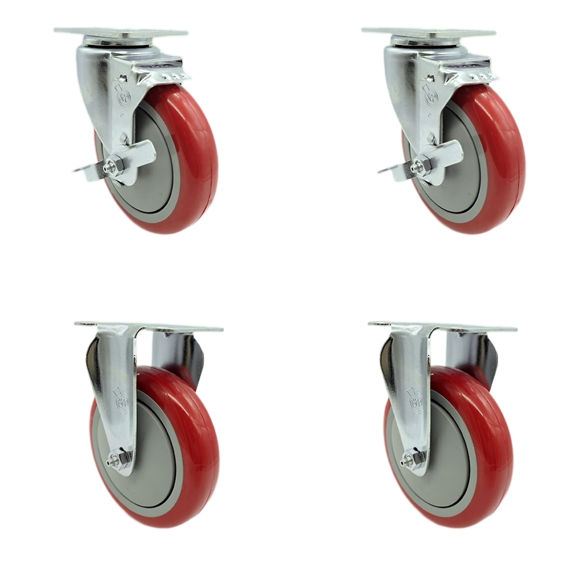 Service Caster, 5Inch x 1 1/4Inch Plate Casters, Wheel Diameter 5 in, Caster Type Swivel, Package (qty.) 4, Model SCC-SS20S514-PPUB-RED-TLB-2-R514-2