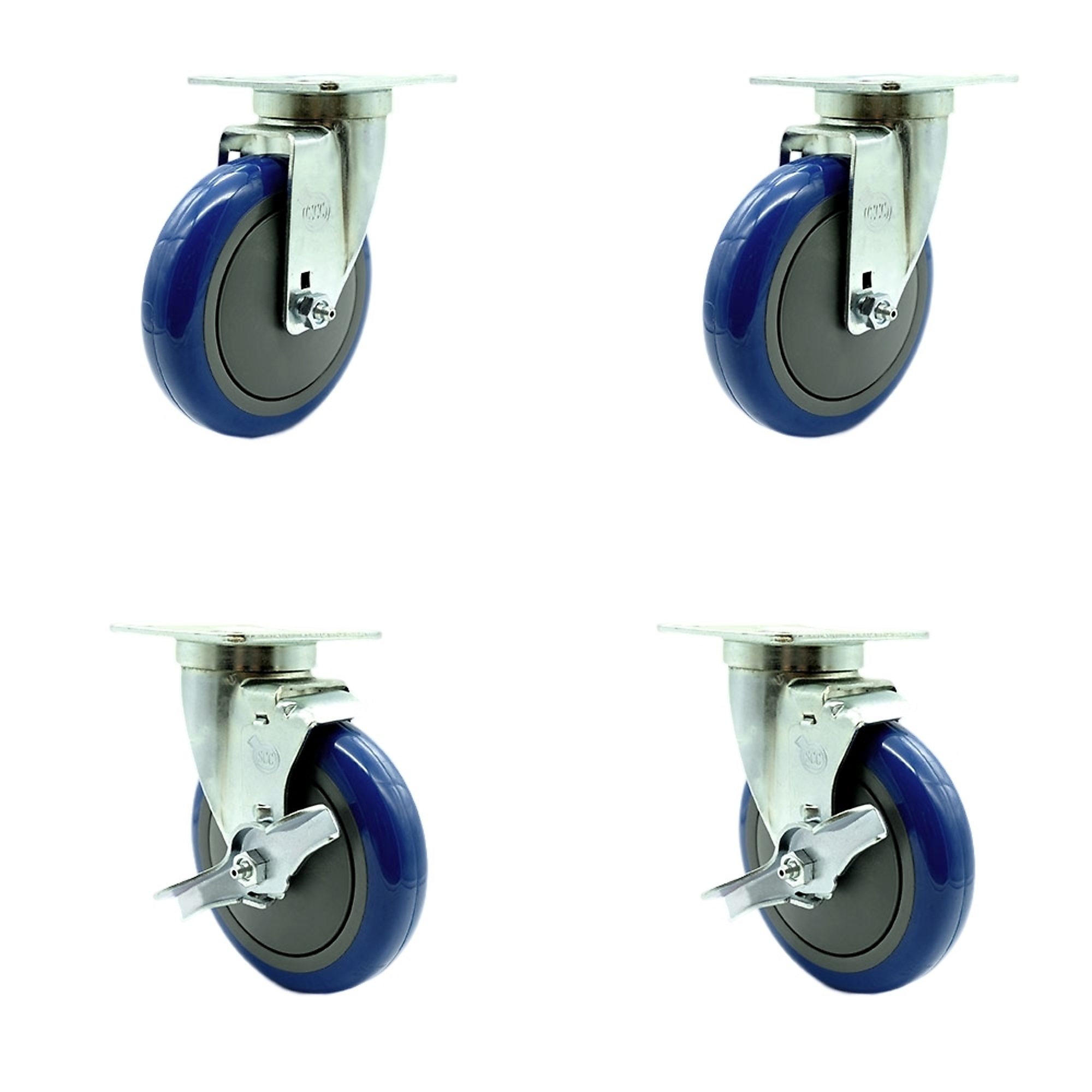 Service Caster, 5Inch x 1 1/4Inch Plate Casters, Wheel Diameter 5 in, Caster Type Swivel, Package (qty.) 4, Model SCC-20S514-PPUB-BLUE-TPU1-2-TLB-2